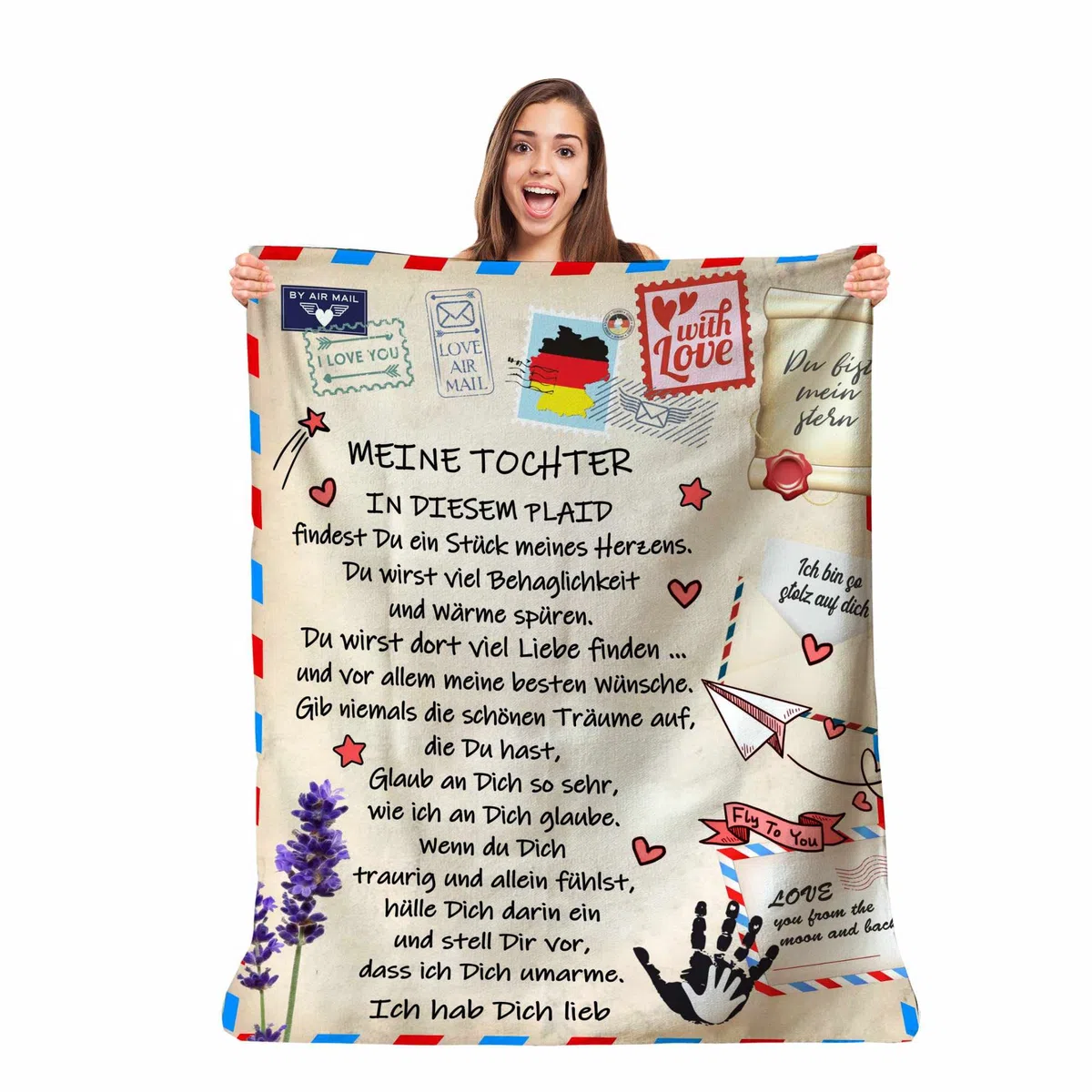 Süße personalisierte Decke zum Verschenken an Ihre Tochter. Originelle und praktische Geschenkidee zum Geburtstag Weihnachten Muttertag Hochzeit Bettüberwurf Heimdekoration