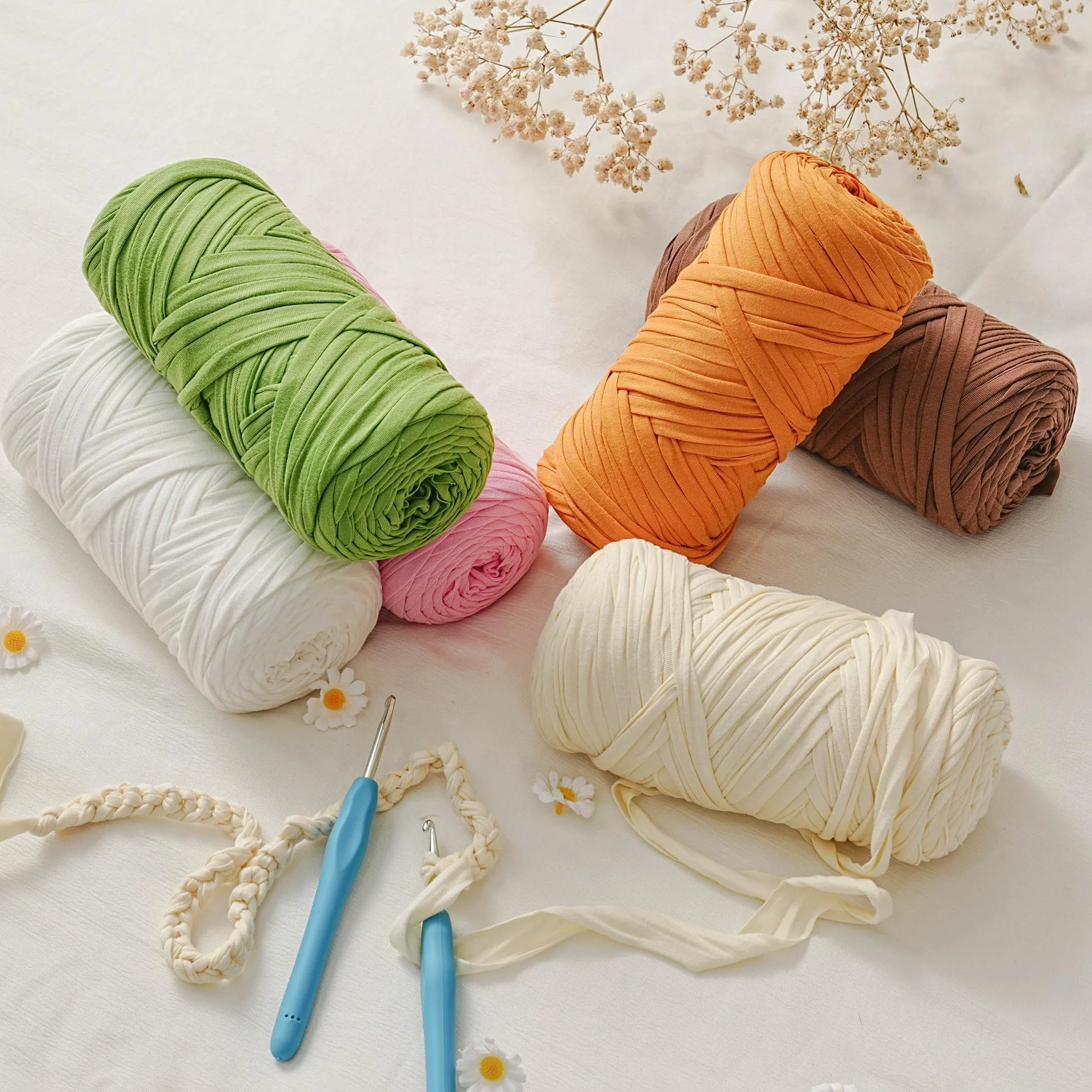 Vincona 3x200g T-Shirt Garn, Tshirt Garn zum Häkeln, Geeignet für gehäkelte Taschen, Körbe, Wandbehänge, Heimdekoration, DIY-Bastelarbeiten-Dunkelbraun 13