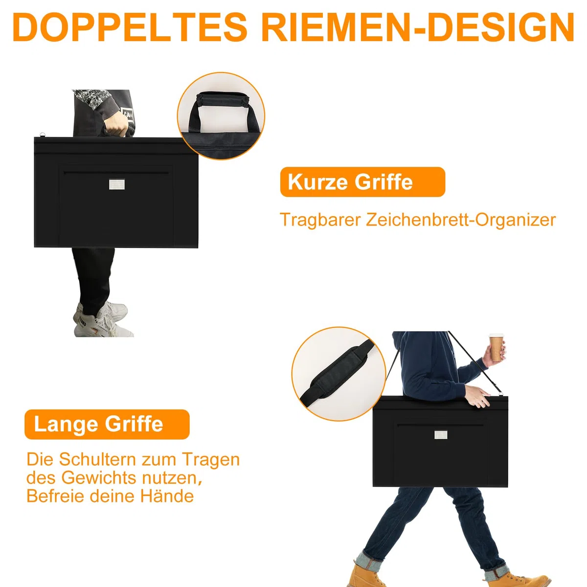 54 x 66cm-Aufbewahrungstasche für Zeichenbrett mit Griff,Transporttasche für Zeichenplatte, Schwarze Kunsttasche für Künstlerbedarf, Bücher und Ordner, mit Schultergurt- Schwarz