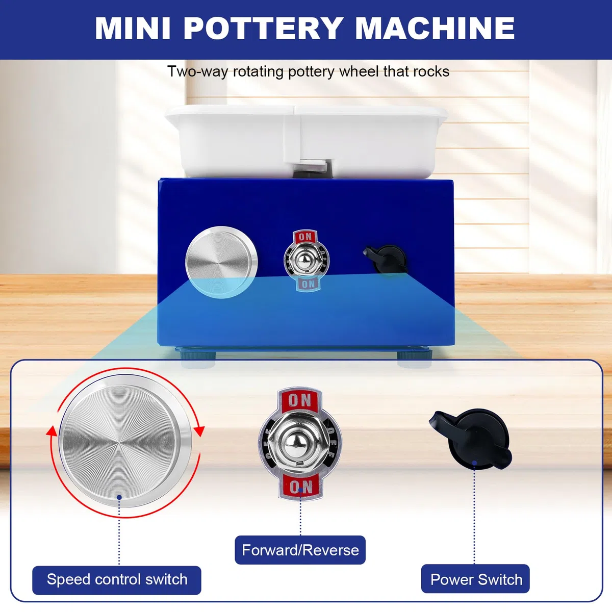 Mini Elektrisch Töpfermaschine, Töpferscheibe Keramik Rad Maschine, Regelbare Geschwindigkeit Abnehmbares Becken 2 Drehteller Keramikradmaschine für Töpferstudio/Heimkeramik DIY