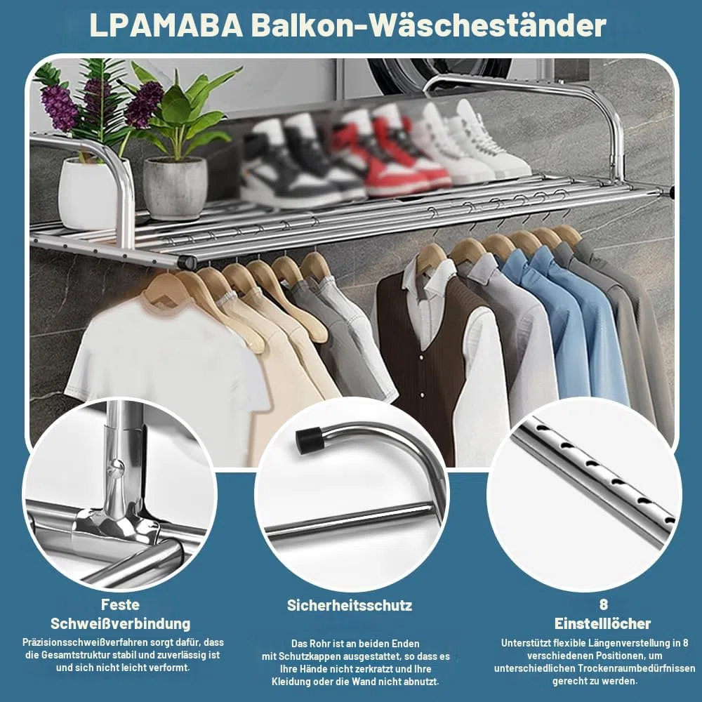LPAMABA Wäscheständer Edelstahl Balkontrockner Ausziehbar Balkon Wäschetrockner Heizkörper Heizkörpertrockner Heizung Wäschetrockner Wäschehänger Wäschehalter für Hängetrockner (42-66 cm)