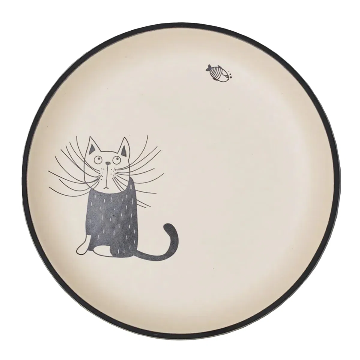 Dekorativer Teller mit Katzenmotiv aus Keramik - Ms. Meow und Bubbles - verspielt & modern – Für Tisch, Regal & Wohnraum Dekoration, Geschenkidee für Katzenliebhaber, Elfenbeinweiß, 20 cm