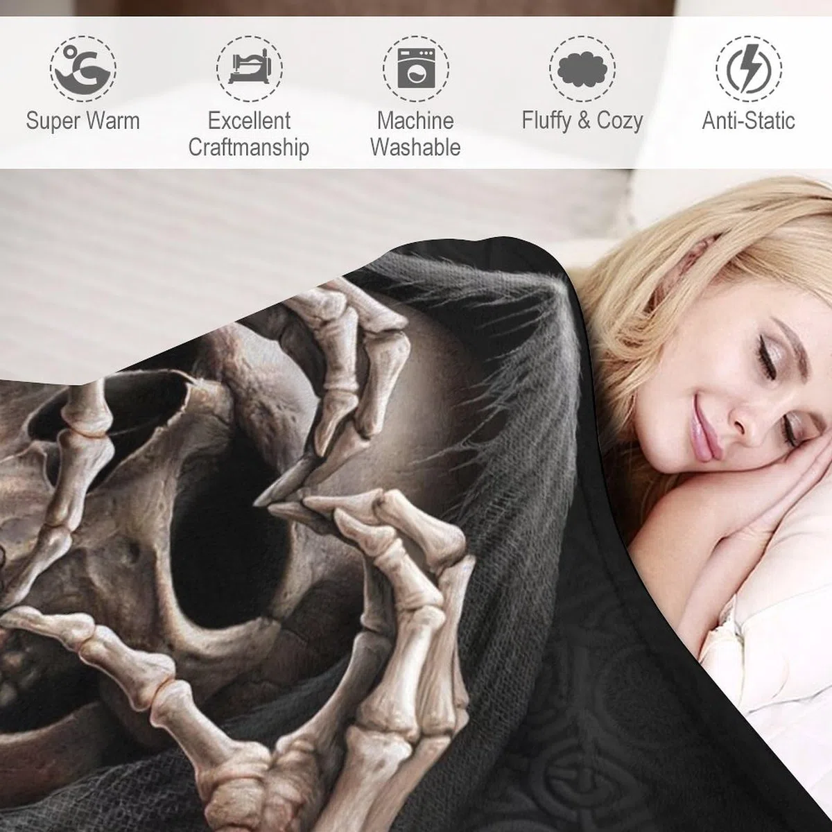 Gothic, Skelett Kuscheldecke Couchdecke Decke Aus Flannel - Tagesdecke Wohndecken Für Sofa, Couch Oder Als Bettüberwurf - Waschbare Decke（100×130cm）