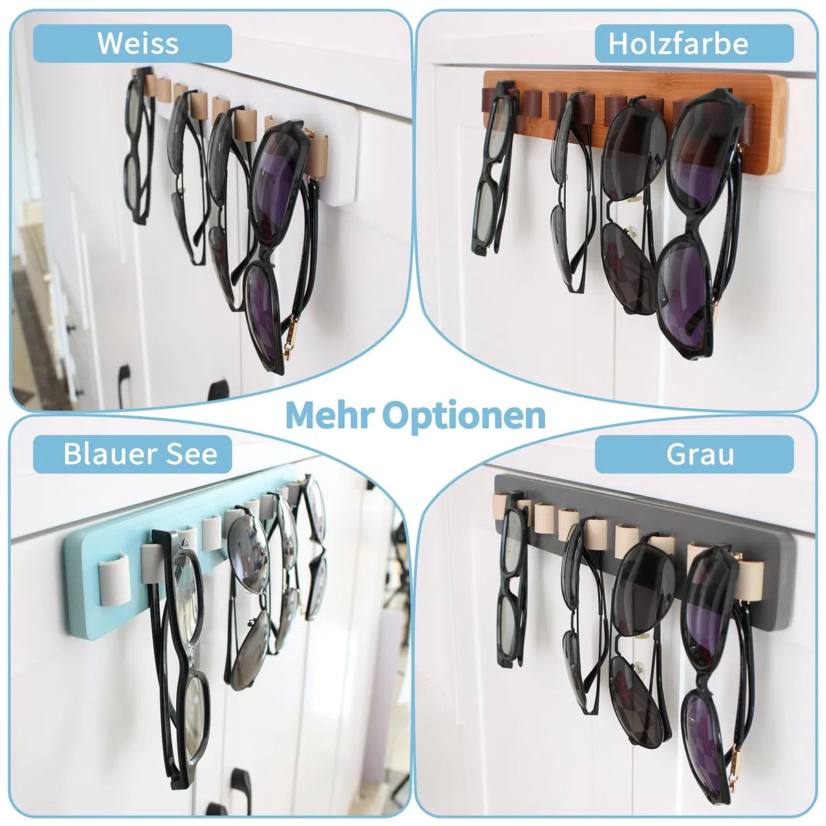 Brillenaufbewahrung mehrere Brillen, Brillenhalter Wand, Brillenständer/Sonnenbrillen Organizer Holz zum Aufhängen der Brille, Brillen-Display, Weiß