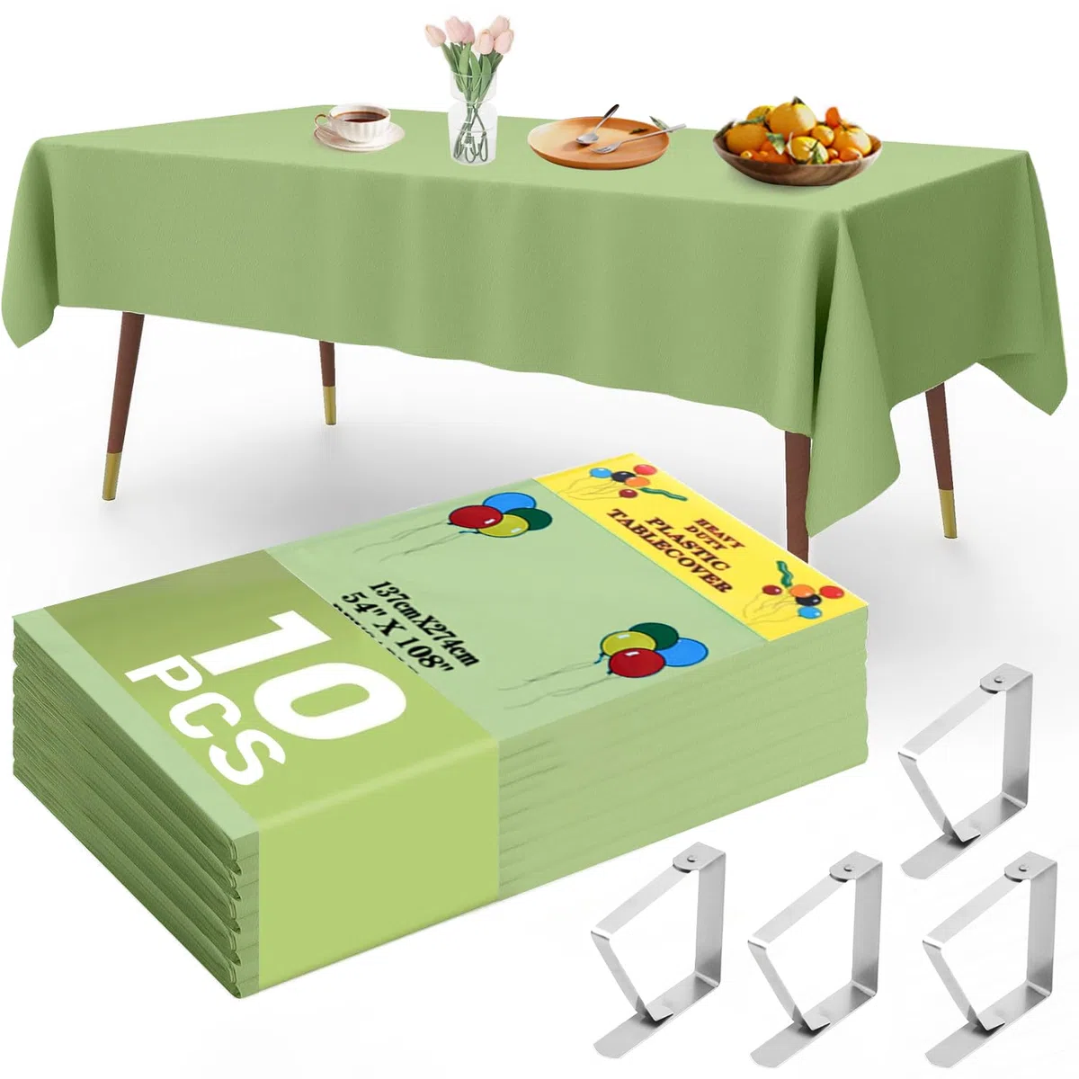 YSOOUA Einweg Tischdecke Tischtuch Rechteckig Tischdecken 10 STK Kunststoff Tischdecken Wasserdicht Geburtstag 137 x 274 cm Biertisch Tischdecke mit Tischklammern für Party Hochzeit Feste (Grün)