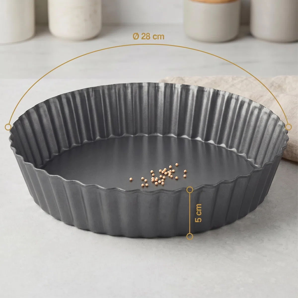 MGE - Extra Hohe Quicheform 28 cm - Tarteform mit Hebeboden aus Karbonstahl - Backform Rund - Tarteform - Quiche Formen mit Hebeboden Antihaftbeschichtung - Obstbodenform - Kuchenform - 28 cm