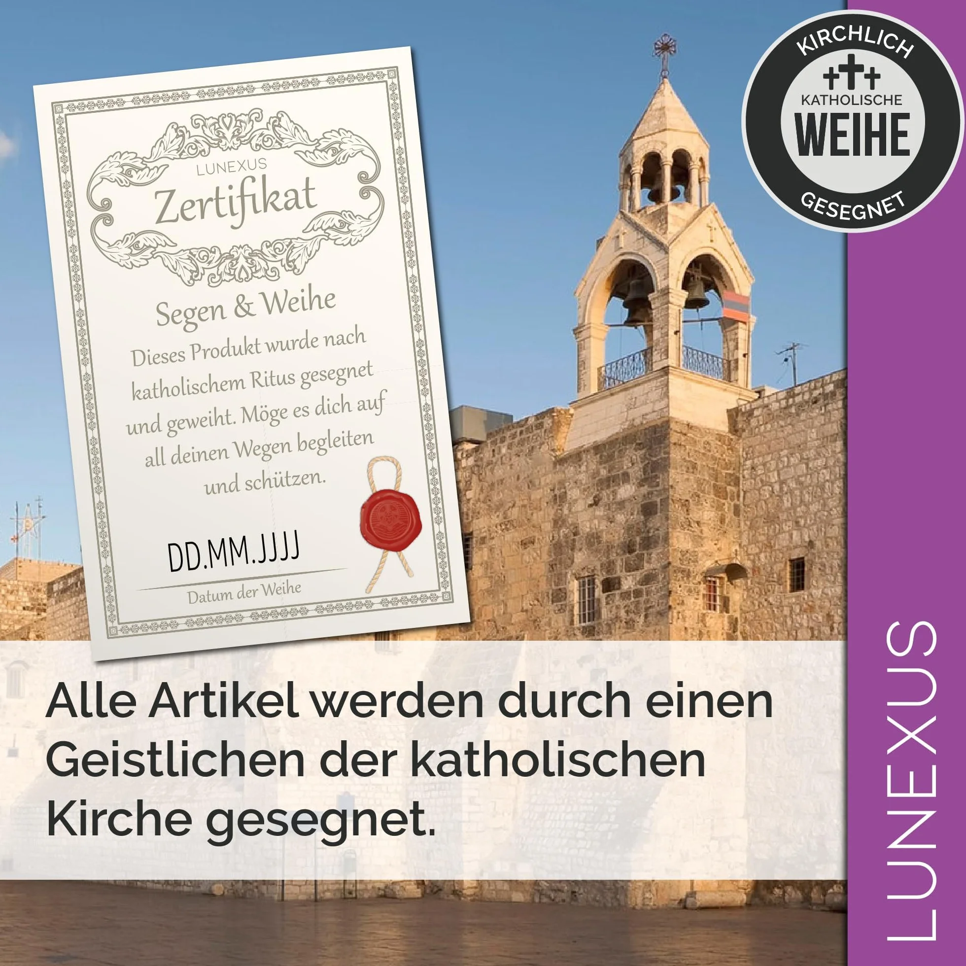 Lunexus Wandkreuz Olivenholz 16x9 cm christlich handgefertigt gesegnet | Massives Olivenholz aus Bethlehem - gesegnet mit Zertifikat - inkl. Montageset - für Taufe, Kommunion, Firmung, Hausaltar