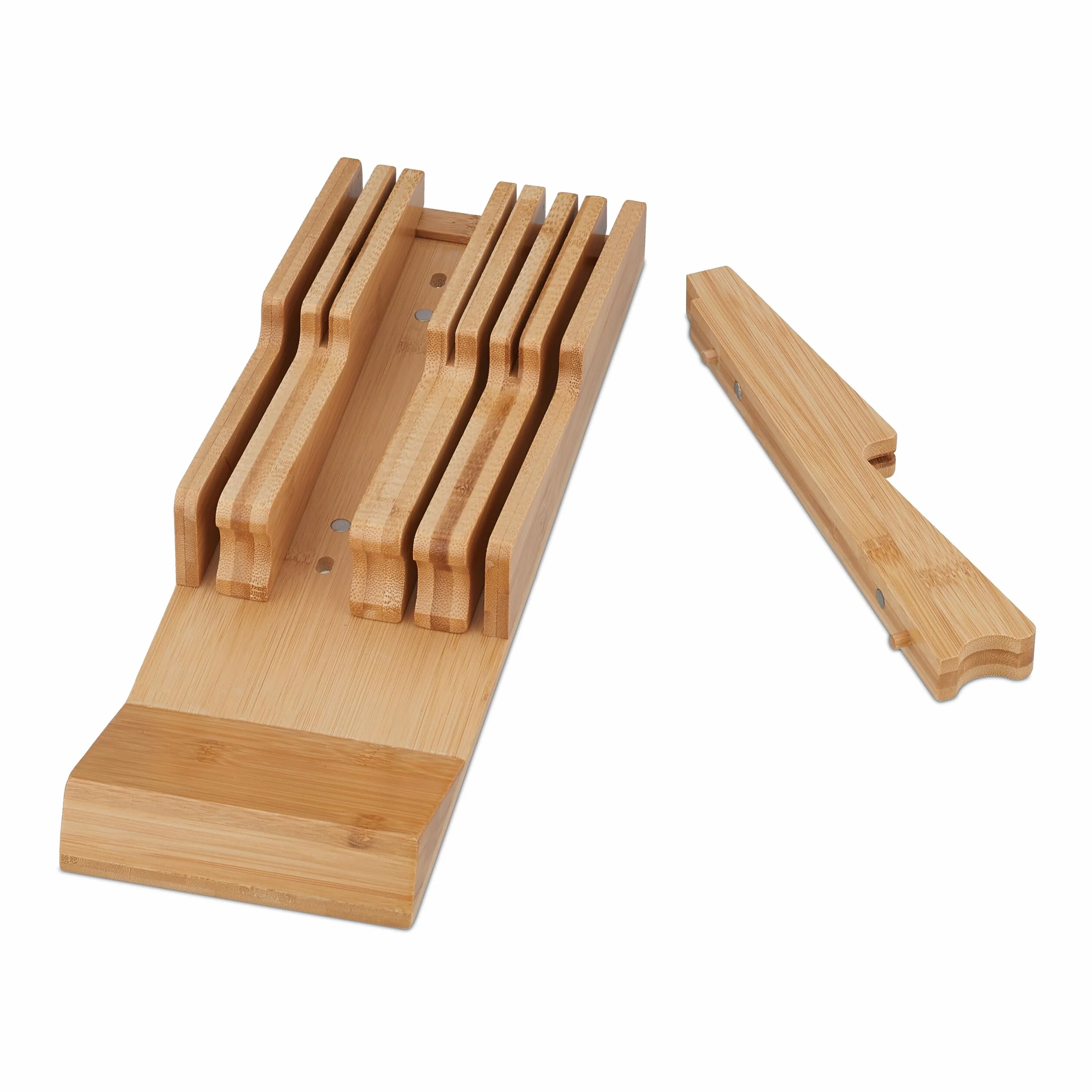 Relaxdays Messerhalter Schublade, für 9 Messer & Wetzstahl, Bambus Messerblock liegend, HxBxT: 5,5 x 13 x 40 cm, natur