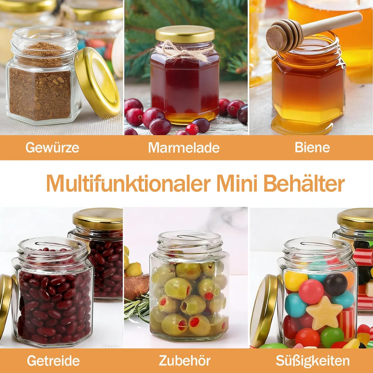 20 Stück 45ml Kleine Honiggläser, Hexagon Mini Glas Marmeladengläser mit Aufkleber, Hölzernen Dippers, Geschenktüten, Jutes, Gilt für Gastgeschenk Set für Hochzeit, Party, Geburtstag