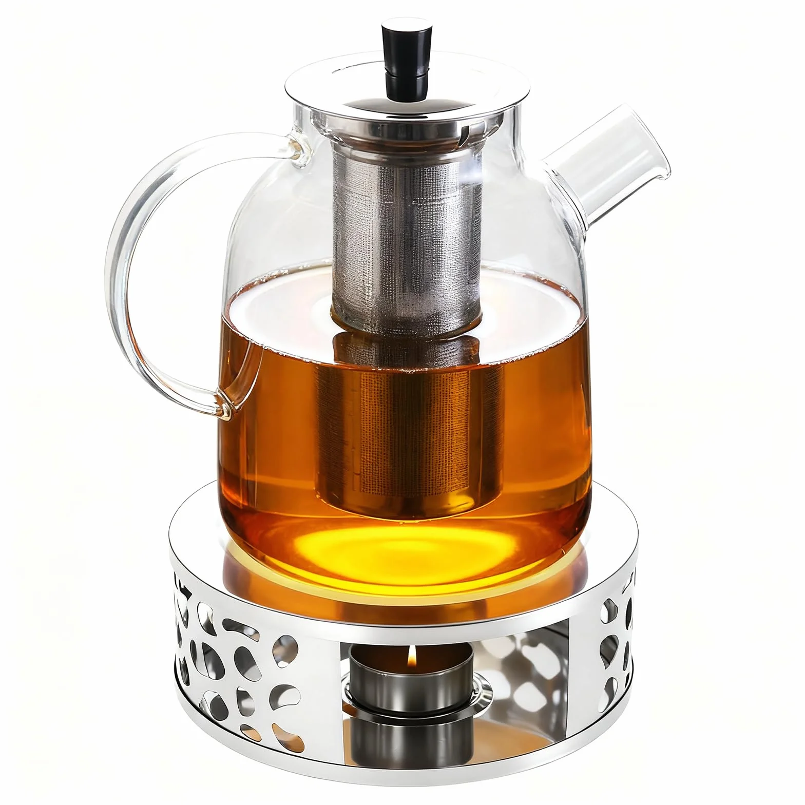 1,8 L Teekanne Glas Mit Stövchen, Teekanne Glas Mit Siebeinsatz, Teekanne Mit Sieb, Borosilikatglas Teapot Teapot, Glasteebereiter Mit Abnehmbarem Siebeinsatz
