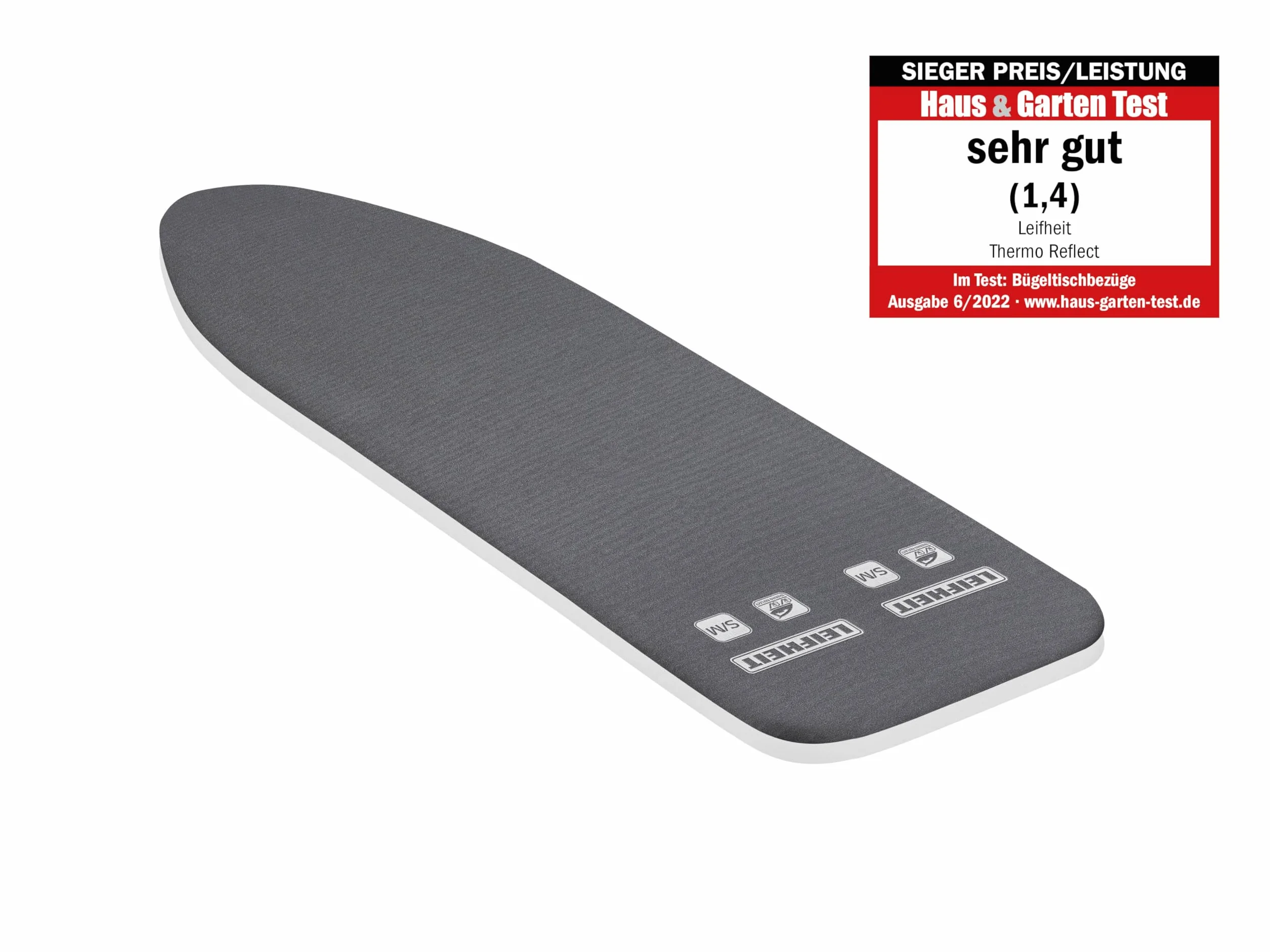 Leifheit schwarzer Bügelbrettbezug Thermo Reflect Black S/M, für Bügelflächen bis max. 125 x 40 cm, für Dampfbügeleisen, mit Hitze- und Dampfreflektion für schnelleres Bügeln, mit elastischem Gummizug