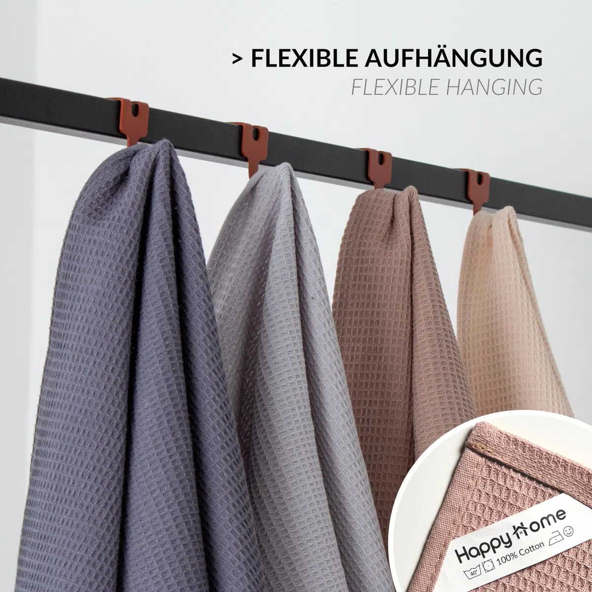 Happy Home Geschirrtücher Baumwolle in 45x65cm | Küchenhandtücher 4 Stück | Geschirrtücher Waffelstruktur | Geschirrtuch in Vier Farben | Tea Towels | Waffelpique Küchentuch & Trockentücher