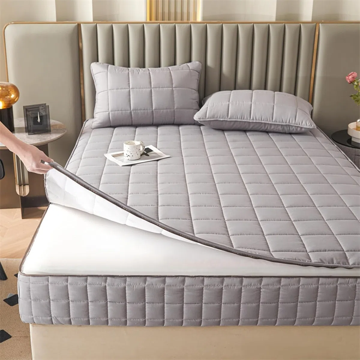 Matratzenbezug 140 x 200/180 x 200/120x200/160x200 aus Mikrofaser mit Reißverschluss, Matratzenschoner All inklusive(Gray,140x200+25cm)