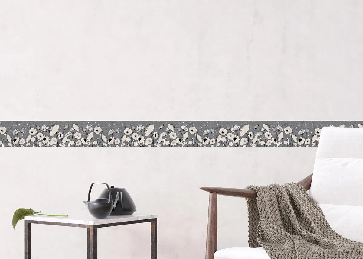 AG Design Selbstklebende Bordüre Abstraktionsblumen, AWB 8412 | Wasserfest Dekoration für Wände, Möbel, Tapeten, Wandverkleidungen und Türen, Folie, Mehrfarbig | Breite 500 cm x Höhe 13.8 cm
