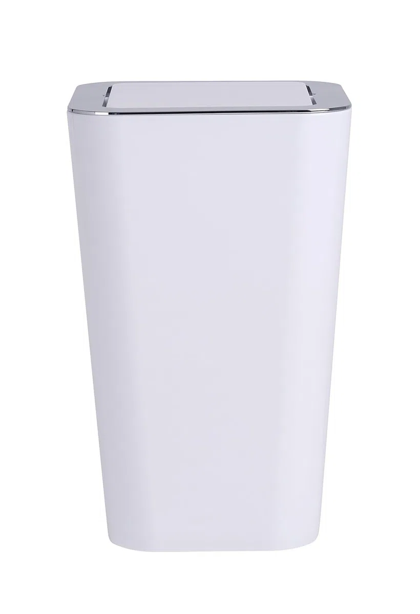 WENKO Kosmetikeimer Mod. Candy 6 lrt., Hygieneeimer, Badezimmer-Mülleimer mit Schwingdeckel ideal für Kosmetiktücher, Wattestäbchen & Co., Abfalleimer aus Kunststoff, BPA-frei, 17.5x 28 x 17.5, Weiß