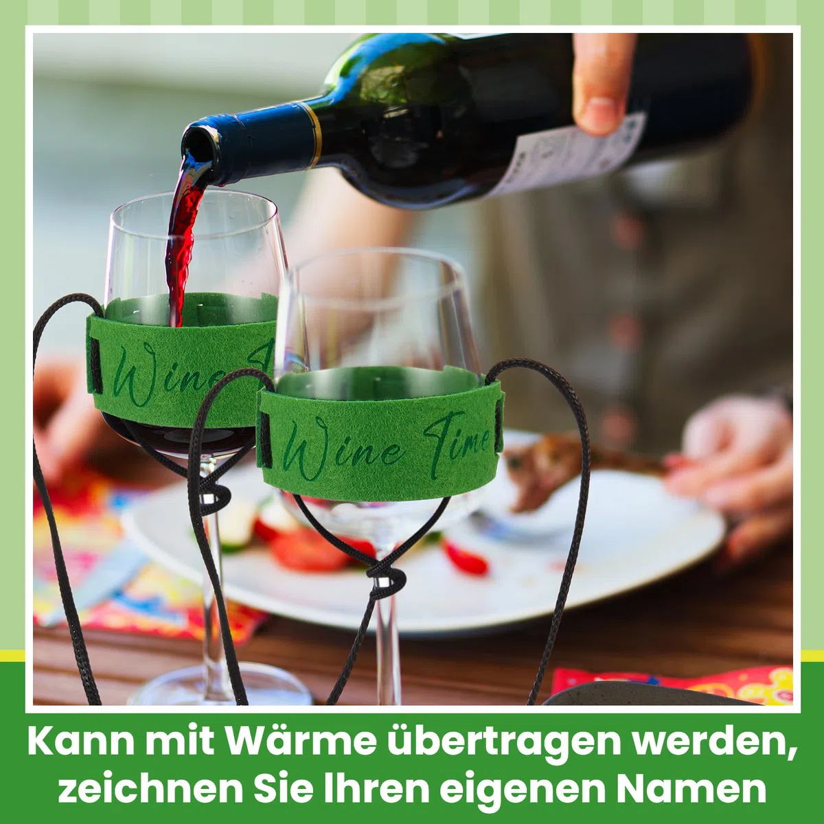 Hestya 6 Stück Weinglasalter zum Umhängen aus Filz Tragbare Weinglas Halterung Hals Becherhalter Glashalter Hängend Weinglas zum Umhängen für Weinfest Geburtstag Weihnachte Picknicks(Grün)