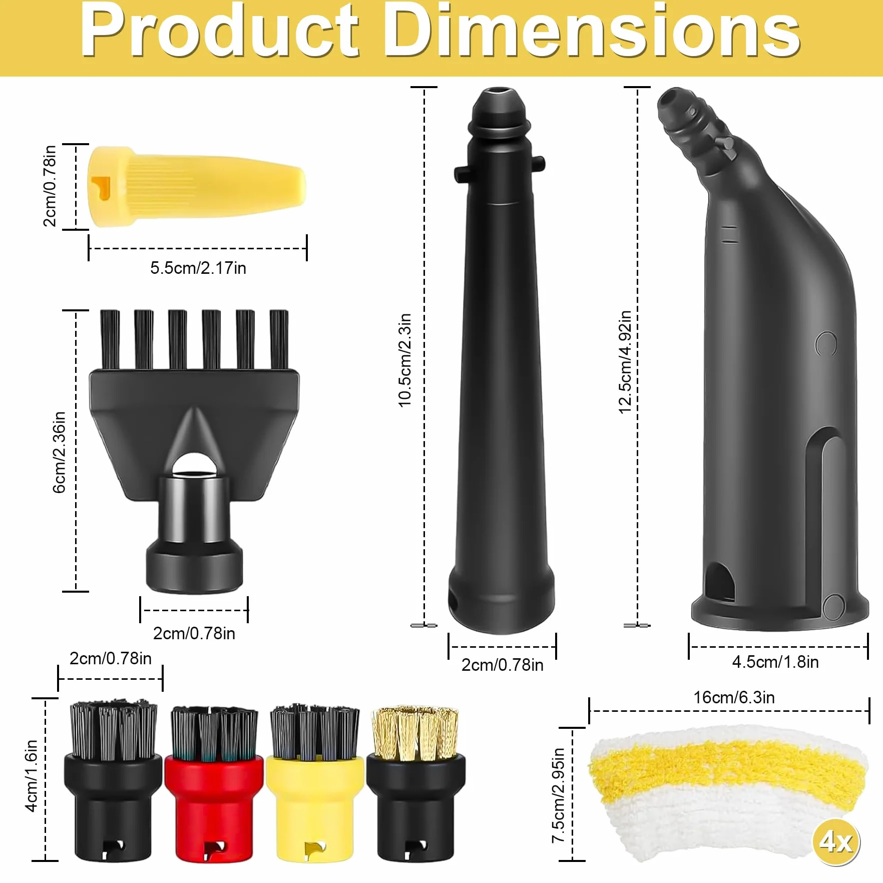 12 Stück Dampfreiniger Zubehör für Kärcher Easyfix SC1 SC2 SC3 SC4, Verschleißfest Dampfreiniger Bürste Set Inkl Verlängerte Düse, Gebogene Düse, Rundbürste, Fugenbürste, Mikrofaser-Tücher