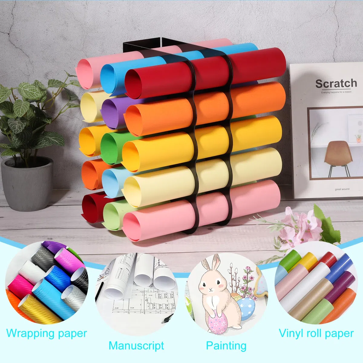 QUARKZMAN Vinyl Rollen Aufbewahrungs Regal 1 Set Acryl Vinyl Rollen Halter für Bis Zu 15-Loch Vinyl Organisation für Bastel Raum Vinyl Rollen Geschenk Papier Schwarz