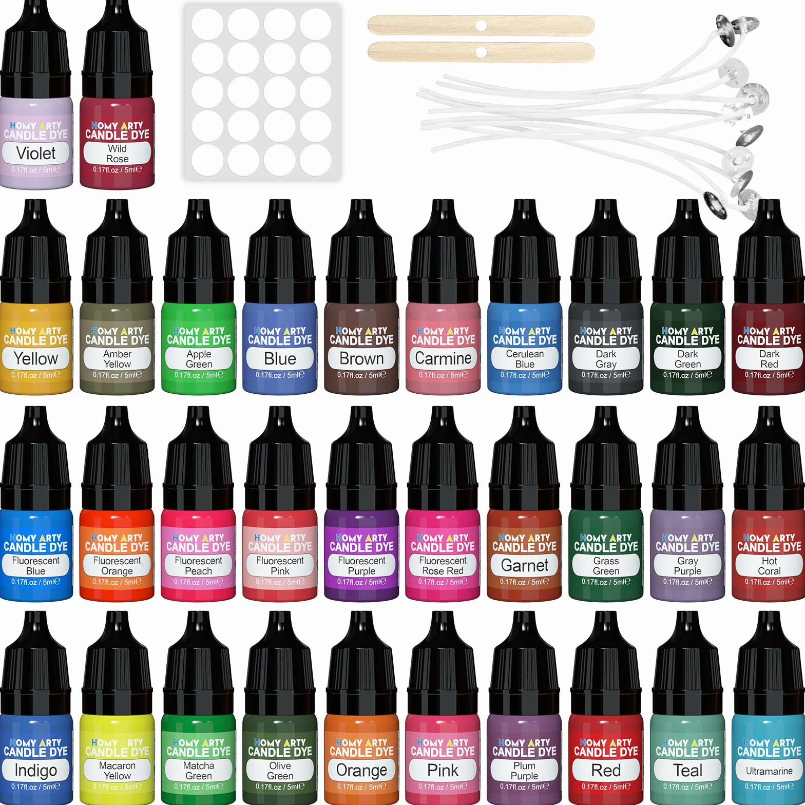 HOMY ARTY Kerzenwachs Farbe 32 Farben - HOMY ARTY Wachs Kerzenfarbe, Farben für kerzenwachs, hochkonzentrat flüssiger Kerzen Farbe Farbstoff für Gelwachs, Paraffinwachs,Bienenwachs
