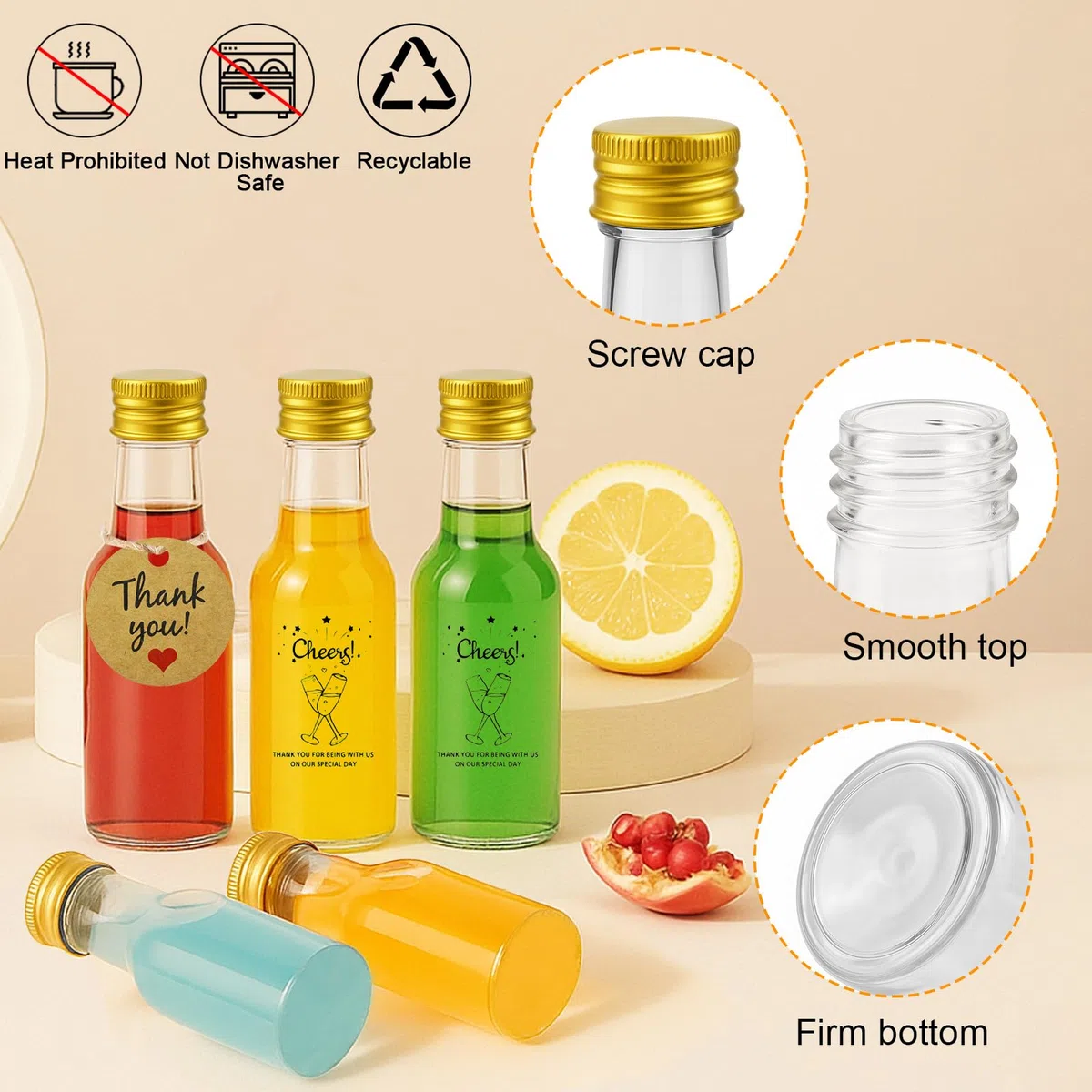 46 Stück 25ml Kleine Flaschen zum Befüllen, Mini Flaschen zum Befüllen Kunststoff, Kleine Likörflaschen mit Deckel Trichter Etikett, Wiederverwendbare Schnapsflaschen für Hochzeiten Party