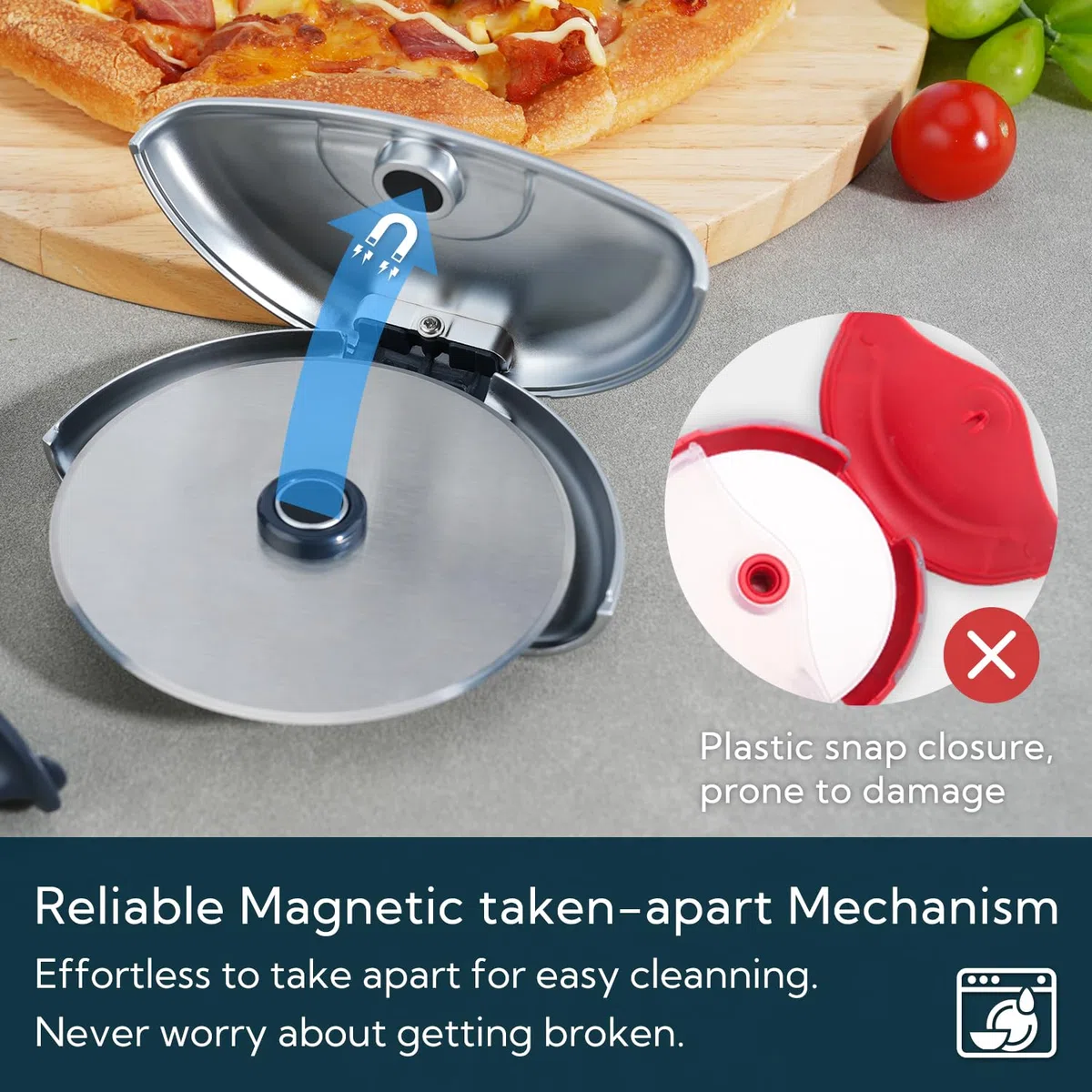 KITCHENDAO Premium Pizzaschneider für hohe Beanspruchung, Pizzaroller mit 10 cm scharfe Klinge mit Schutzkappe