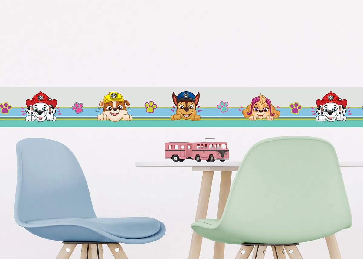 AG Design Selbstklebende Bordüre Paw Patrol, AWBD 8013 | Wasserfest Kinderzimmer Wand Dekoration | Wandbordüre für Mädchen und Junge | Folie, Mehrfarbig | Breite 500 cm x Höhe 13.8 cm