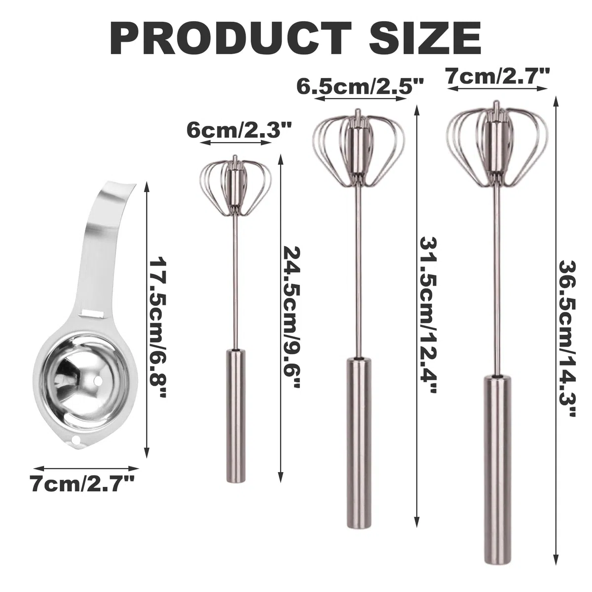 3 Stück Einfacher Automatischer Schneebesen, Halbautomatischer Schneebesen, Küchenmixer zum Schlagen, Rühren und Aufschäumen, 10+12+14 Zoll, Inklusive Eiertrenner