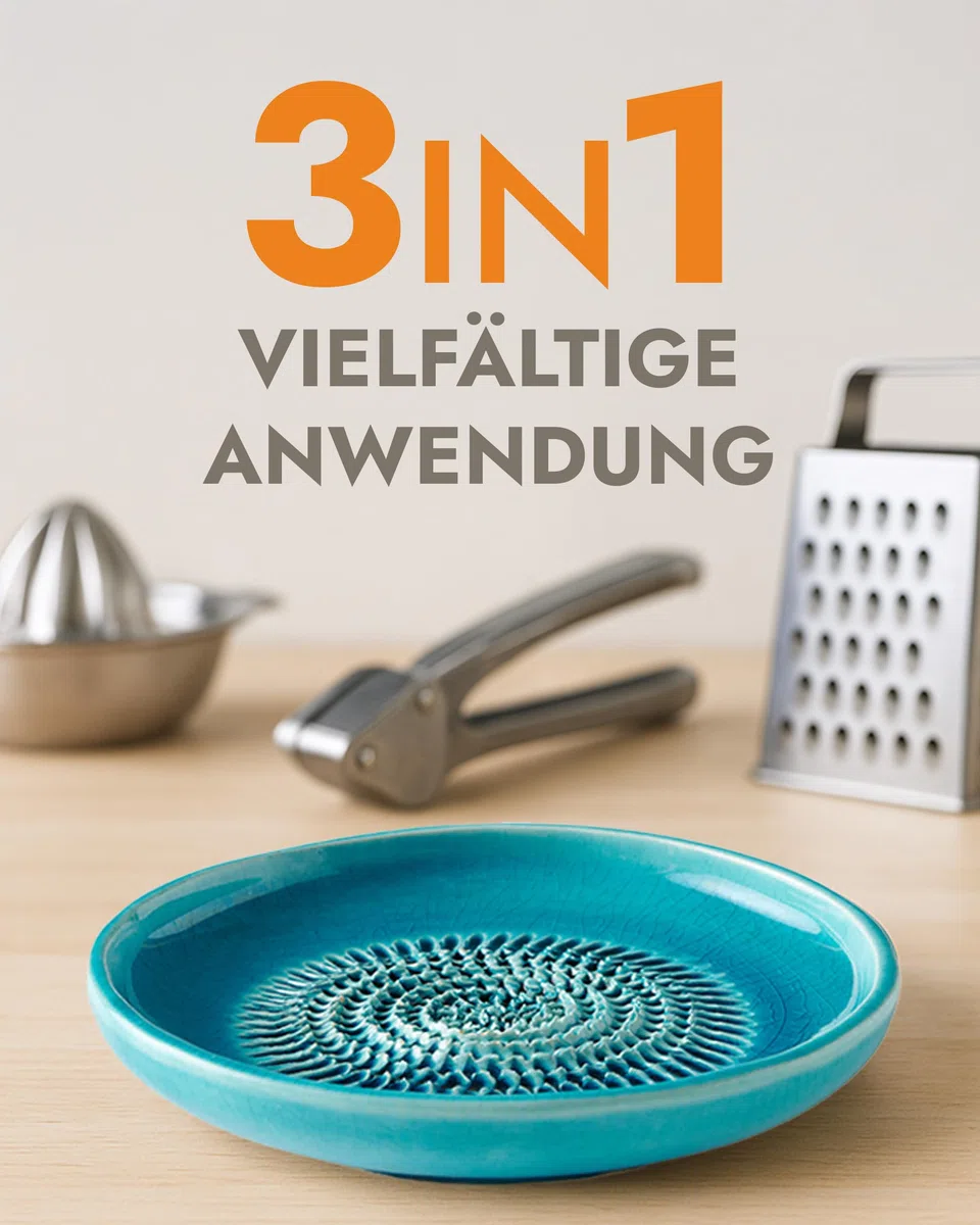 evergrate Keramikreibe im Motiv Ocean mit Küchenpinsel und Rezeptheft