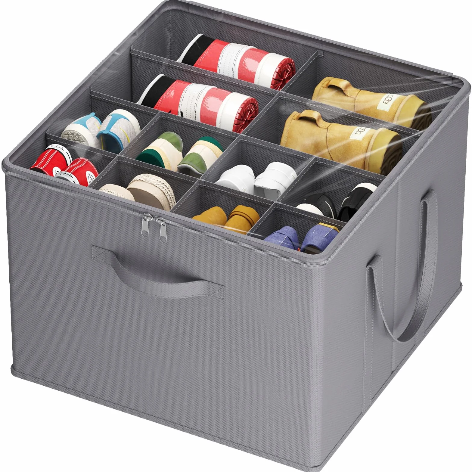 Lifewit Schuhorganizer für 8 Paar, Großer Schuhschran für Closet mit Unterteilungen und Deckel, Platzsparende Schuhkarton mit Griffen für Schuhaufbewahrung, Grau, 1er Set
