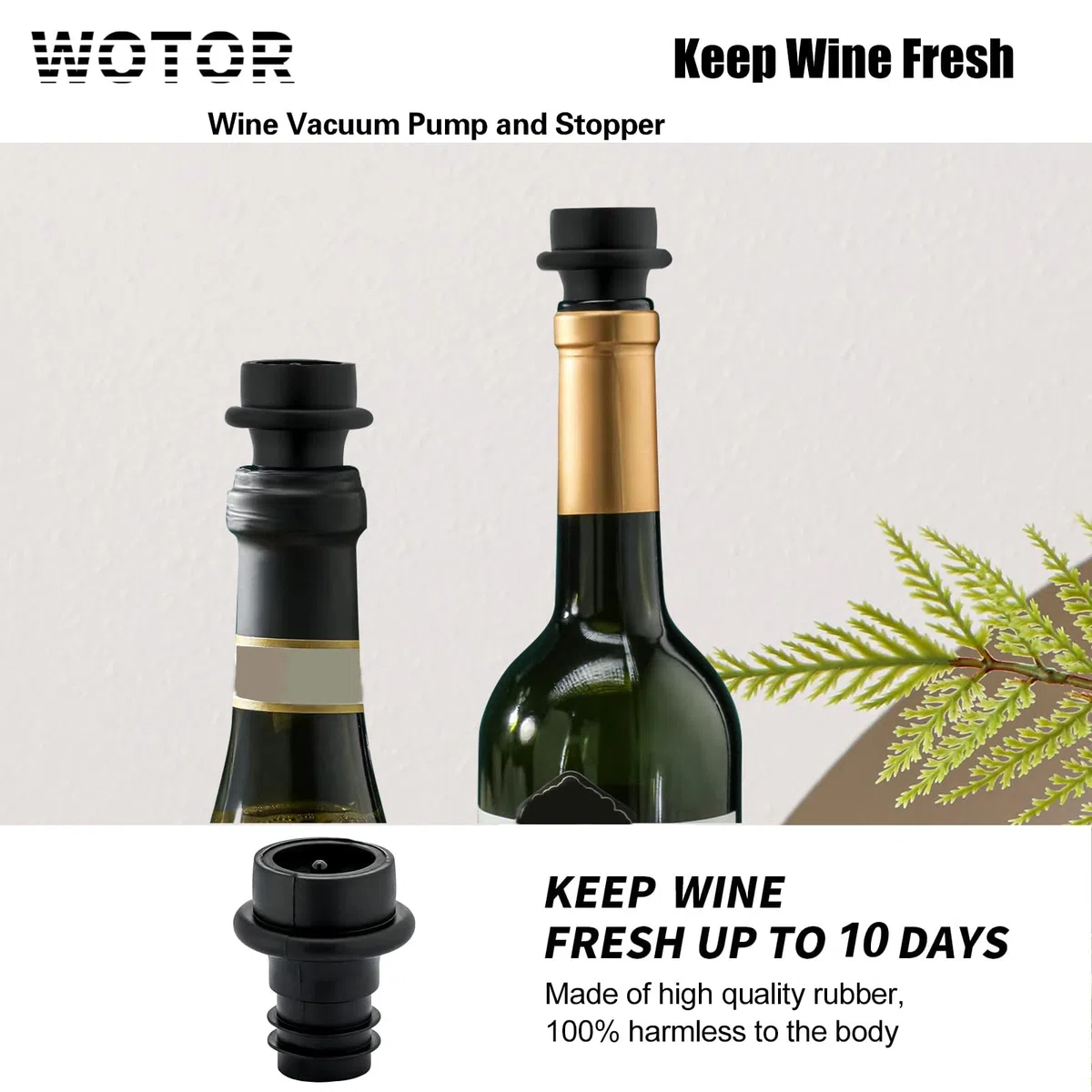 WOTOR Wein Vakuumpumpe mit 4 Stopfen, Weinflaschenverschluss, Weinkonservierer, wiederverwendbarer Weinverschluss hält Wein frisch, ideales Weinzubehör Geschenk (Packung mit 2)