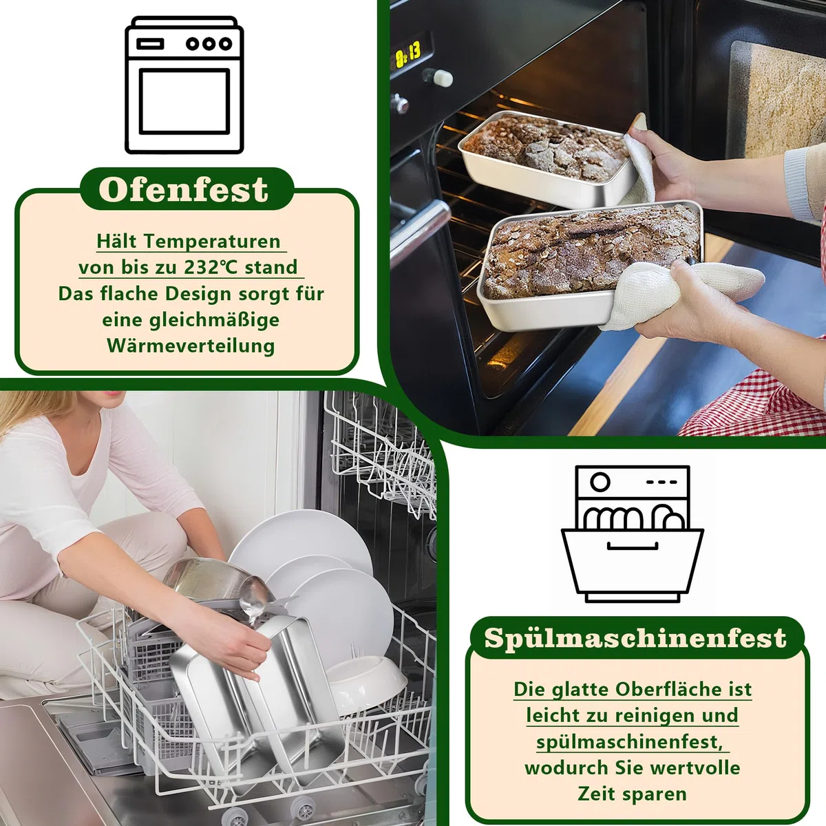 Joyfair Brotbackform 2er Set, 31,2cm Edelstahl Groß Kastenform Brotform, 7,5cm Tiefe Backform Rechteckig Toastbrot für Brot/Kuchen/Toast, Gesund & Ungiftig, Leicht zu Reinigen & Spülmaschinenfest