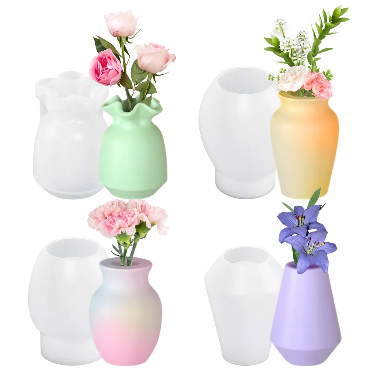 4 Stück Silikonform Vase, Silikon Gießformen Vase, DIY Gießform Vases Silikon Epoxidharz Vases Resin Formen Blumenvase Silikonformen Modern Silikonform für Vasen, DIY Handwerk Heimdekoration