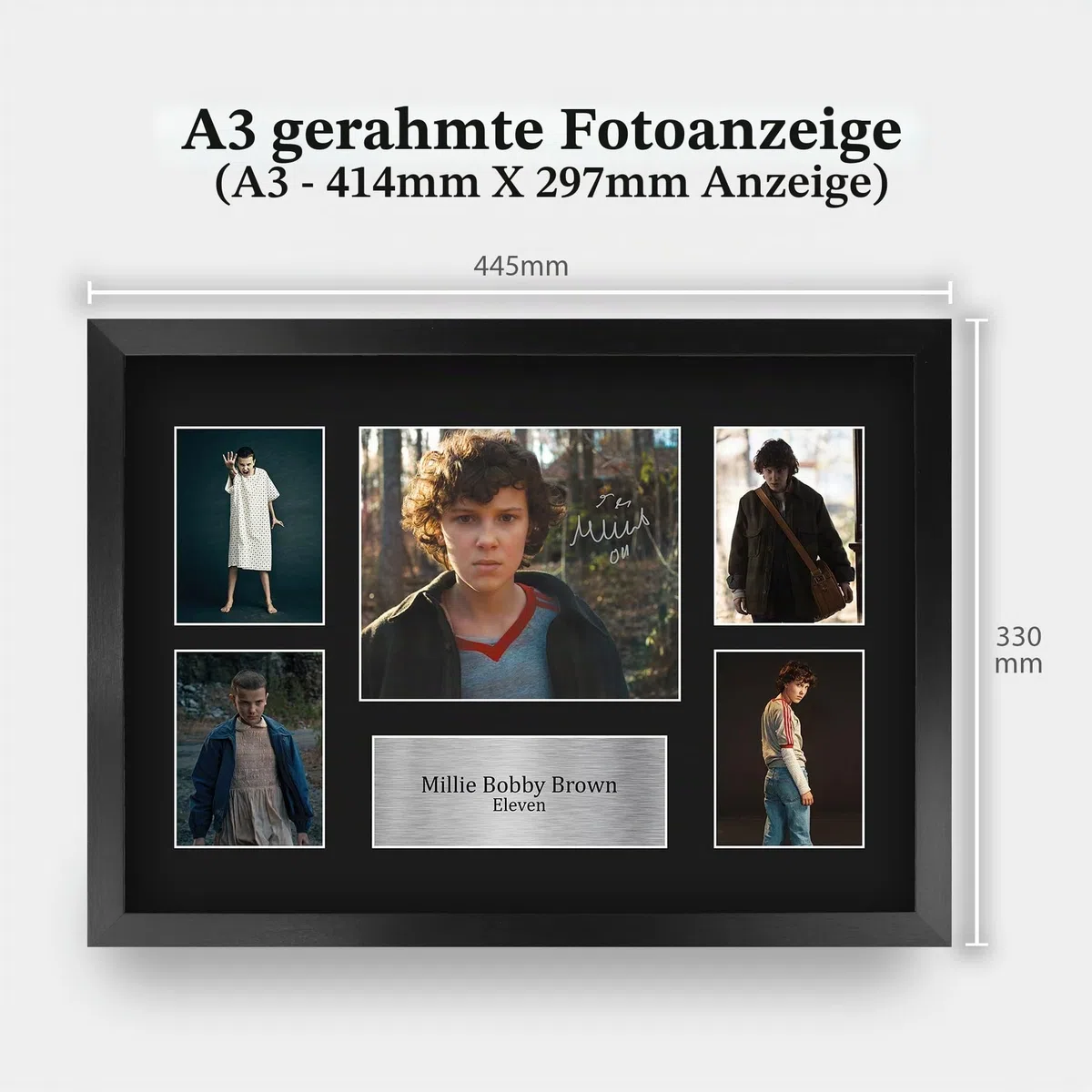 HWC Trading Millie Bobby Brown Strange Hawkins Thing Eleven Geschenke Geducktes Signiertes Autogramm Fotodisplay Montagedisplay für Fans von Fernsehshows - A3 Gerahmt