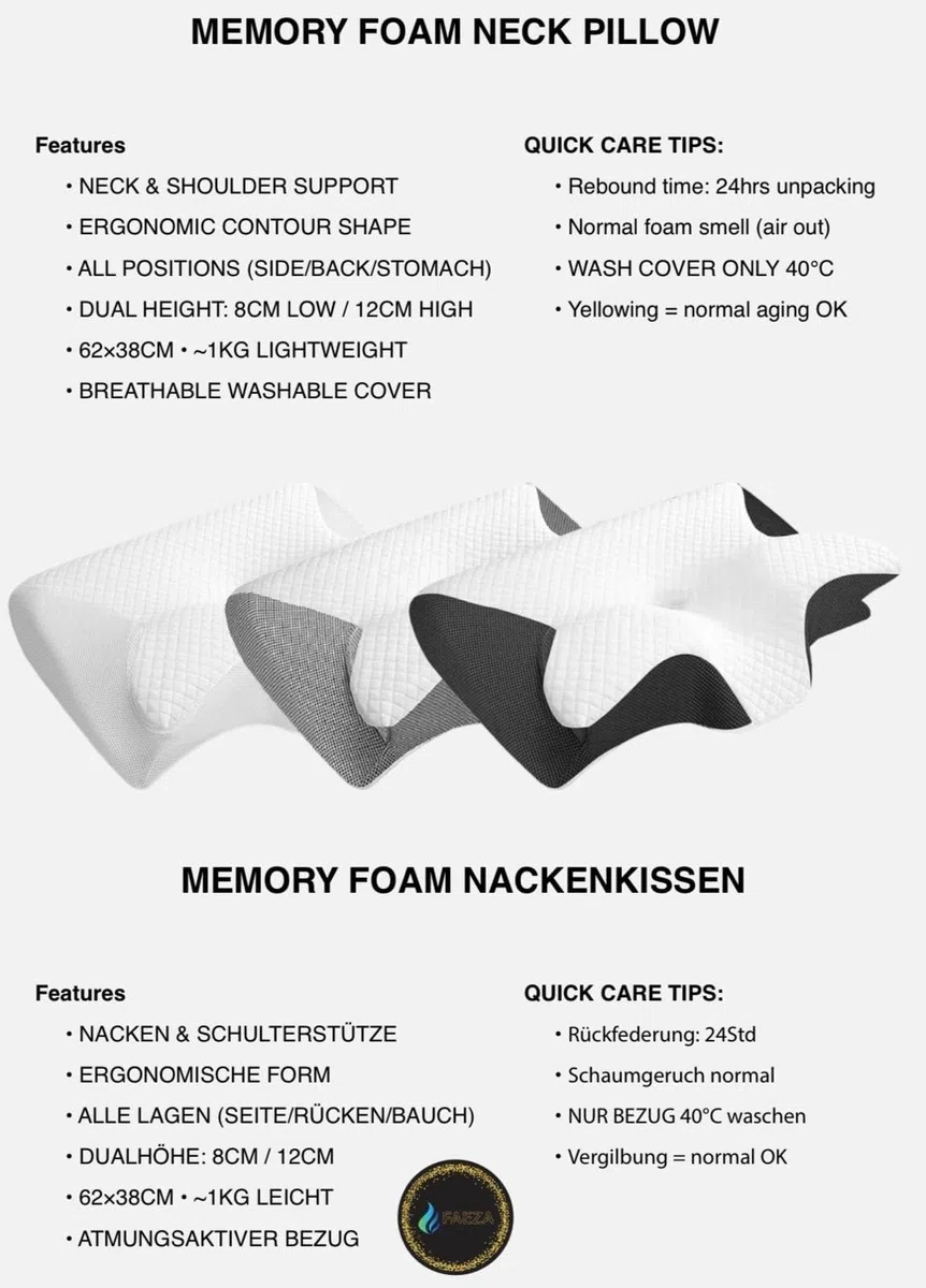 Nackenstützkissen zum Schlafen, ergonomisch geformtes Nackenkissen aus Memory Schaum für Seiten,Rücken und Bauchschläfer,Nackenstützkissen mit waschbarem,atmungsaktivem Bezug (Grau)