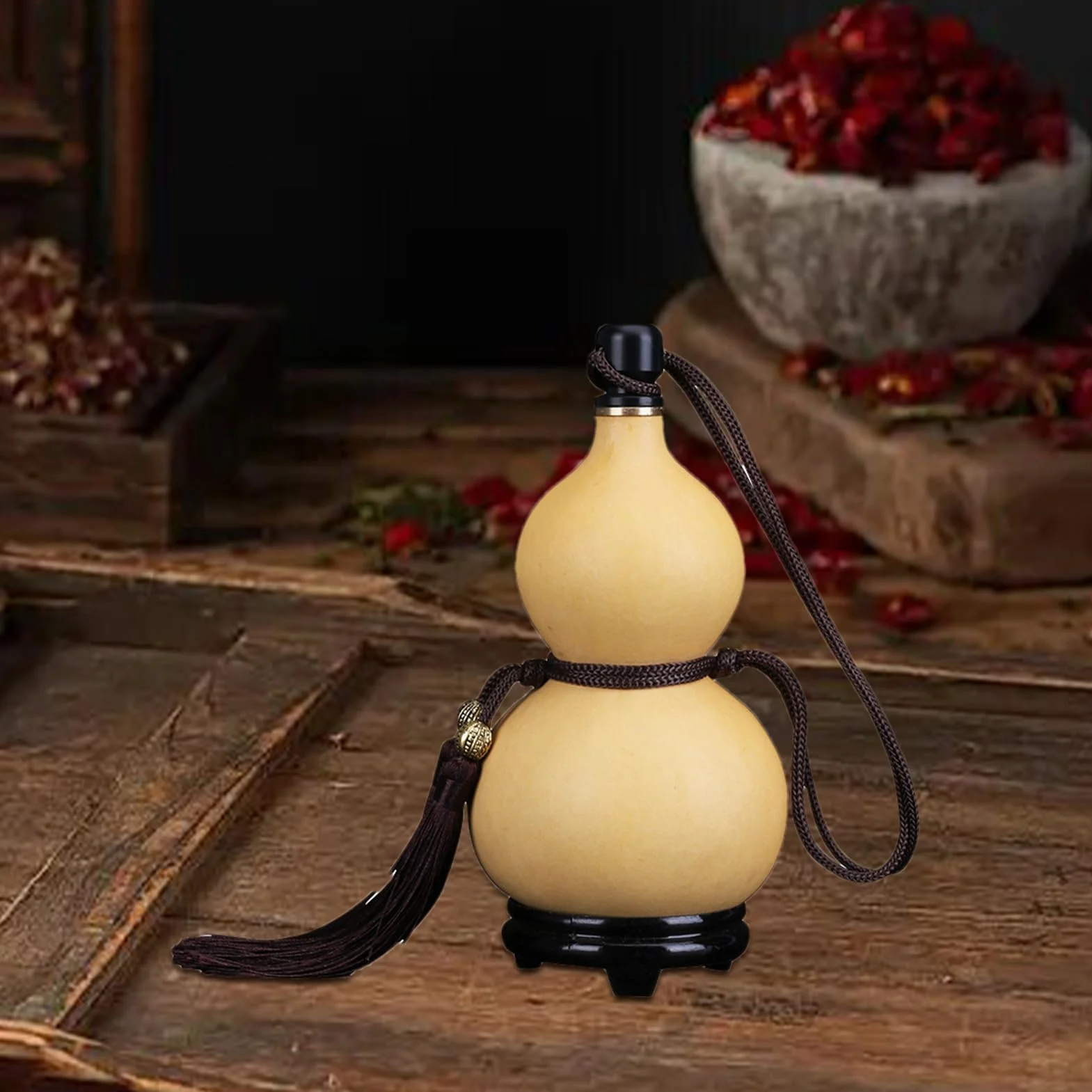 Natürliche Kürbisflasche Mit Kordel, 500ml Kürbisflasche Kalebasse Getrocknet Wasserflasche Wake Flasche Weintopf Mit Deckel Getrocknete Kür-bis Wasserflasche Zum Aufbewahren Von Getränken Im Freien