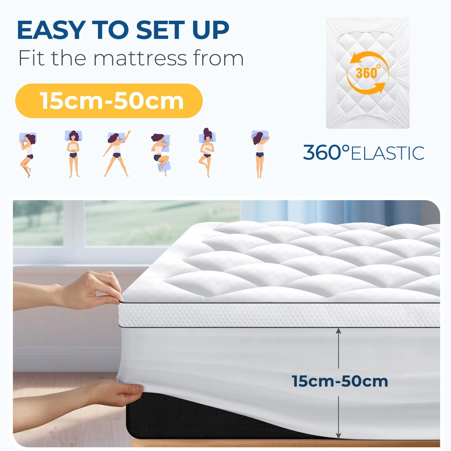Matratzentopper mit Memory Foam Partikel 140x200cm, 1000gsm Ultraweich Matratzen Topper mit 4 Anti-Rutsch-Ecklaschen, Premium Matratzenauflage Hypoallergene, Maschinenwaschbar Microfaser Topper