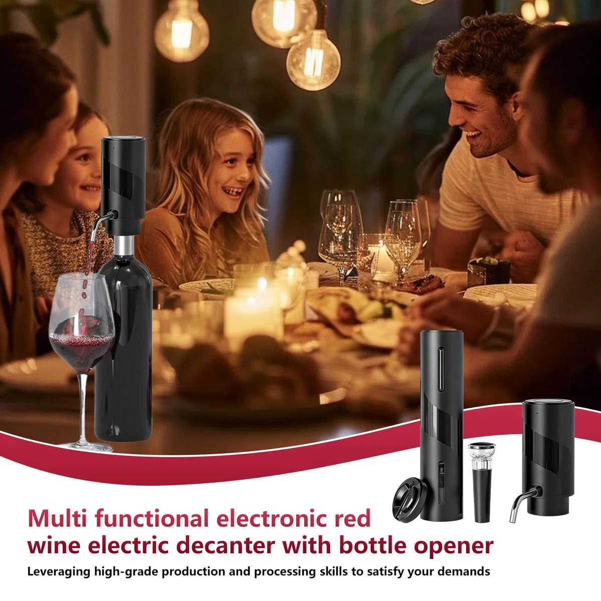 Elektrischer Korkenzieher Elektrischer Weinbelüfter Set 4-in-1 Weinset, Elektrischer Weinschrauber mit Wiederaufladbarem Weinöffner, Wiederaufladbarem Weinbelüfter, Folienschneider, Vakuumstopfen