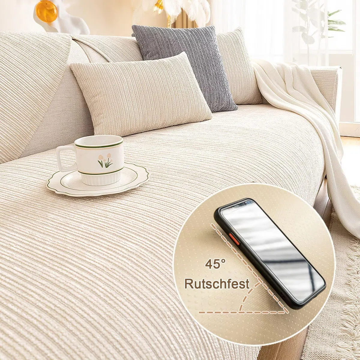 Sofa Überzug rutschfeste, Universal Sofaschoner 1 2 3 4 Sitzer, Waschbar Sofabezug Sofaüberwurf, Weiche Couchüberzug Überwurfdecken für L Form U Form Sektionssofa(Beige, 90x90cm)