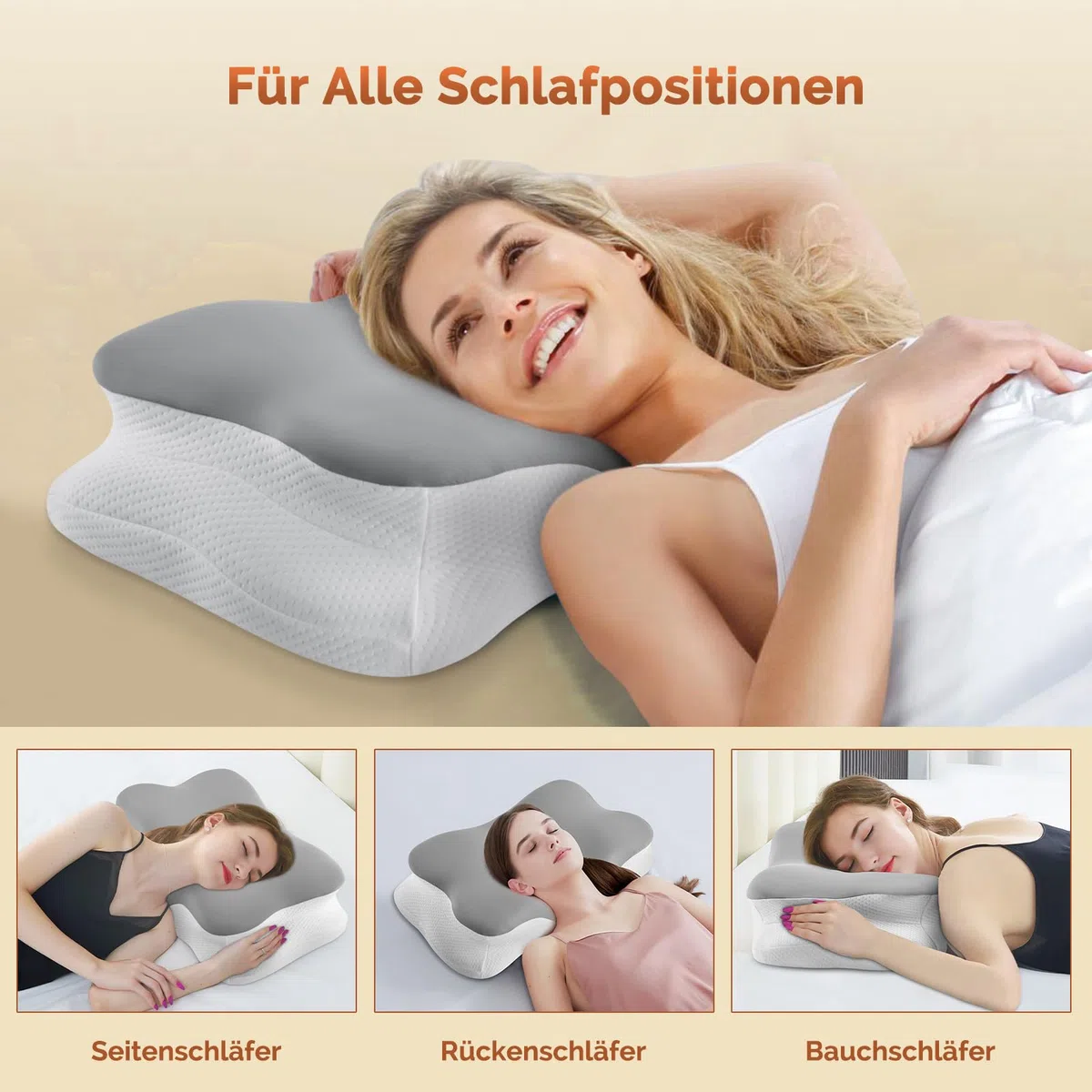Nackenkissen，Ergonomisches Kopfkissen，Pillow Memory Foam Kissen für Seiten, Rücken & Bauchschläfer（Dunkelgrau