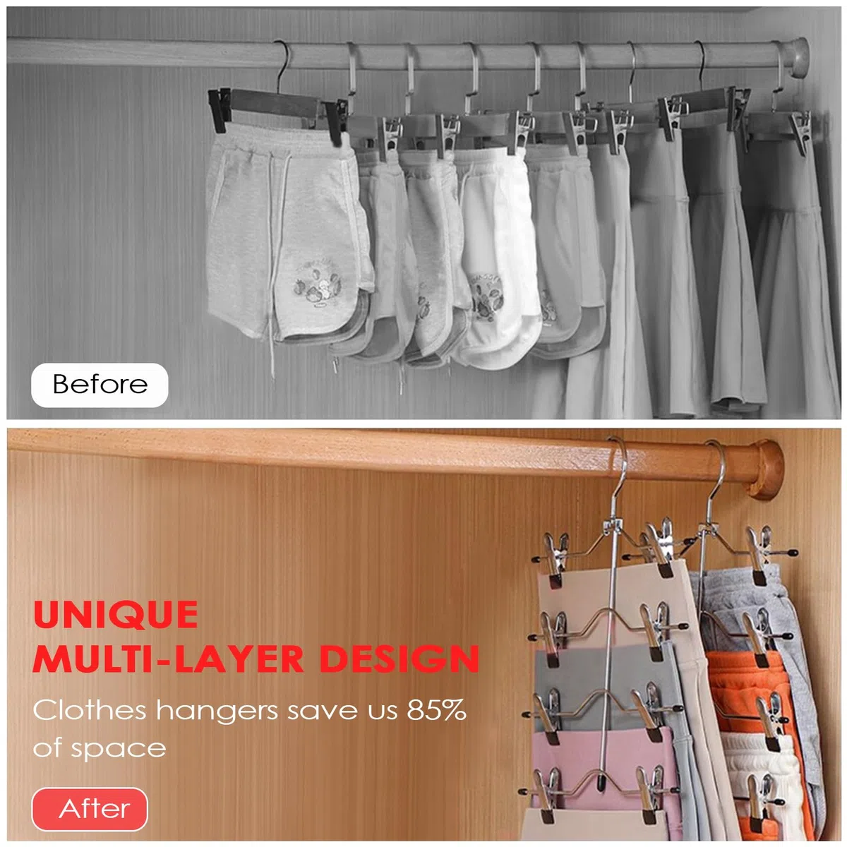 Tekenewbse 3 Stück Hosenbügel, Kleiderbügel Platzsparend 4 in 1, Rockbügel, rutschfest Hosenkleiderbügel Mit Verstellbaren Klammern, Metall Kleiderbügel für Hosen, Röcke, Schals, Jeans, Kleidung