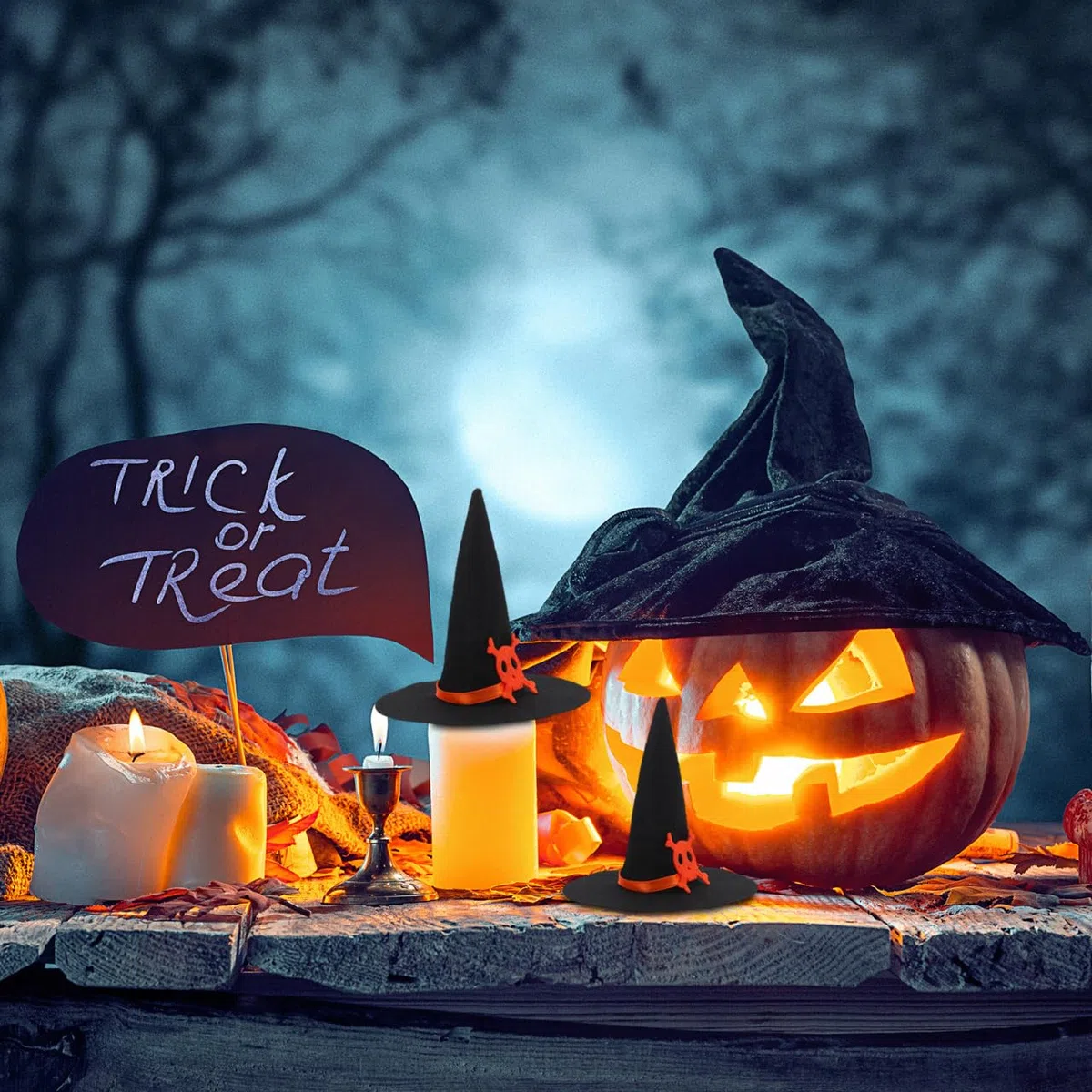 IMIKEYA 6 Stück Filz Mini Hexenhut Basteln Halloween kleine Hexenhut Deko Weinflaschen Mini Hexenhüte zum Basteln Zubehör Partydekorationen, Schwarz