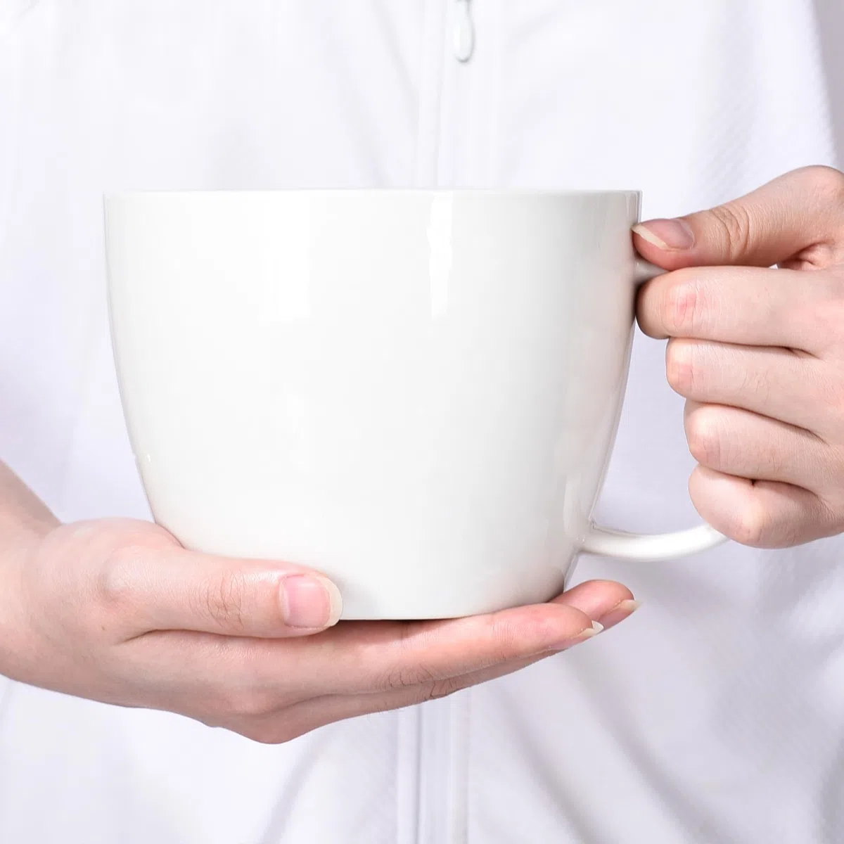 850 ml große Kaffeetasse, Keramik Jumbo Suppenschüssel mit Henkel, Müslischassen, klassische Trinkbecher, für Latte, Cappuccino, Kakao, Milch, Tee und Glühgetränke, weiß