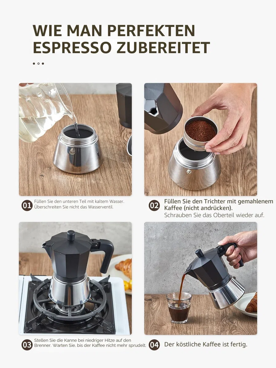 Yabano Espressokocher, Espressomaschine für die Herdplatte, 6-Tassen Moka-Kaffeekocher Italienischer Espresso für Gas- oder Elektro-Keramikherde, Italienischer Kaffeekocher für Cappuccino oder Latte