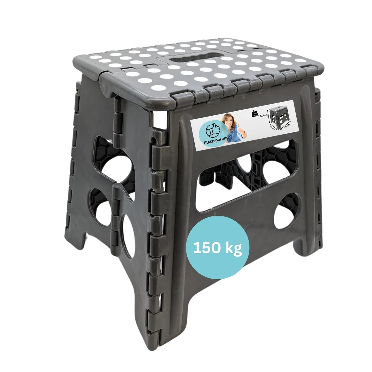 Hocker Tritthocker 29 x 22 x 32,5 cm faltbar für Erwachsene und Kinder bis 150 kg Klapphocker aus Kunststoff rutschfest und platzsparend mit praktischem Tragegriff & HLKauf-Block
