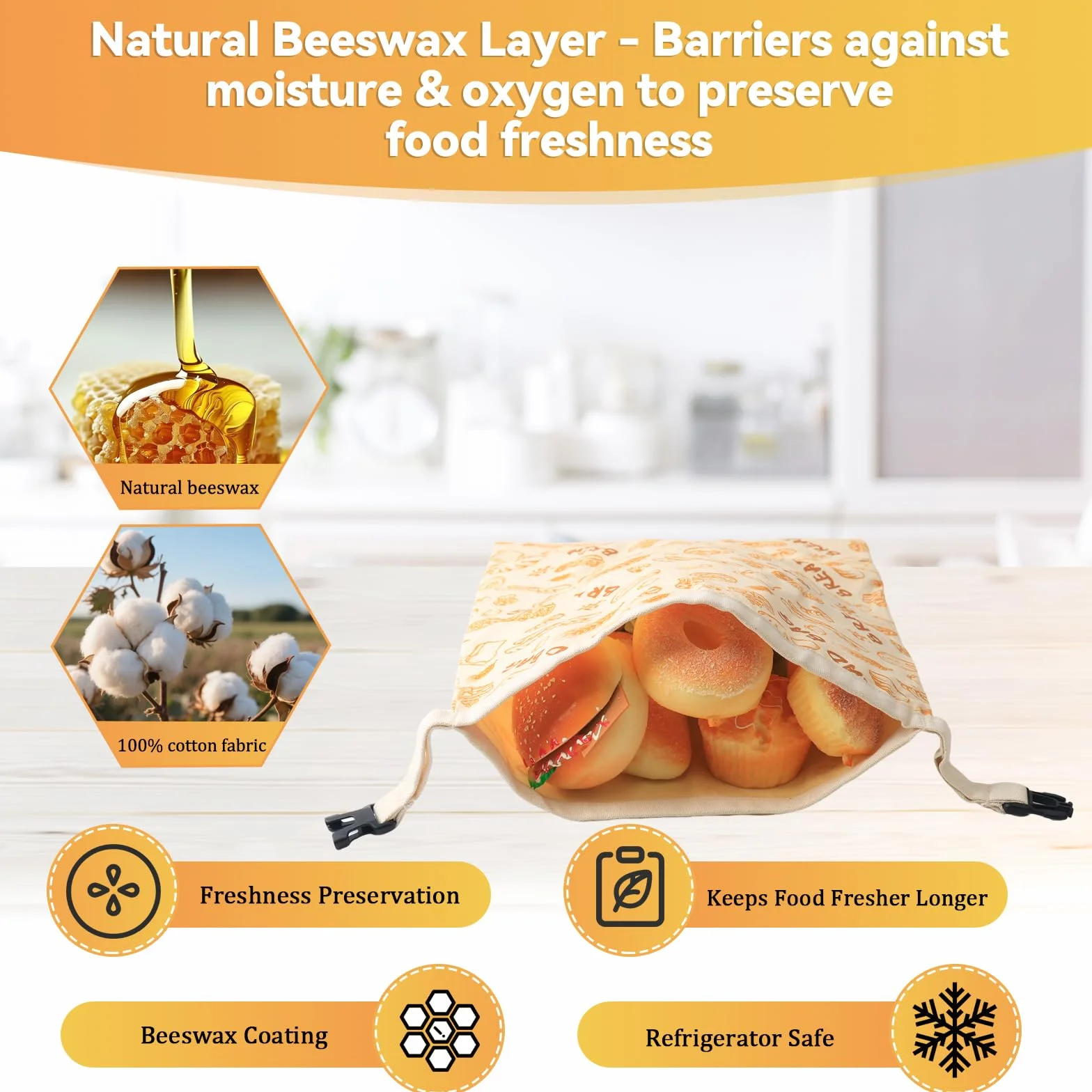 Wiederverwendbare Bienenwachs Brotbeutel 43x33cm (2er-Pack) für Brotaufbewahrung, hausgemachtes Brot, Sauerteig & Backwaren - Natürliche Bienenwachs-Beschichtung auf umweltfreundlicher Baumwolle