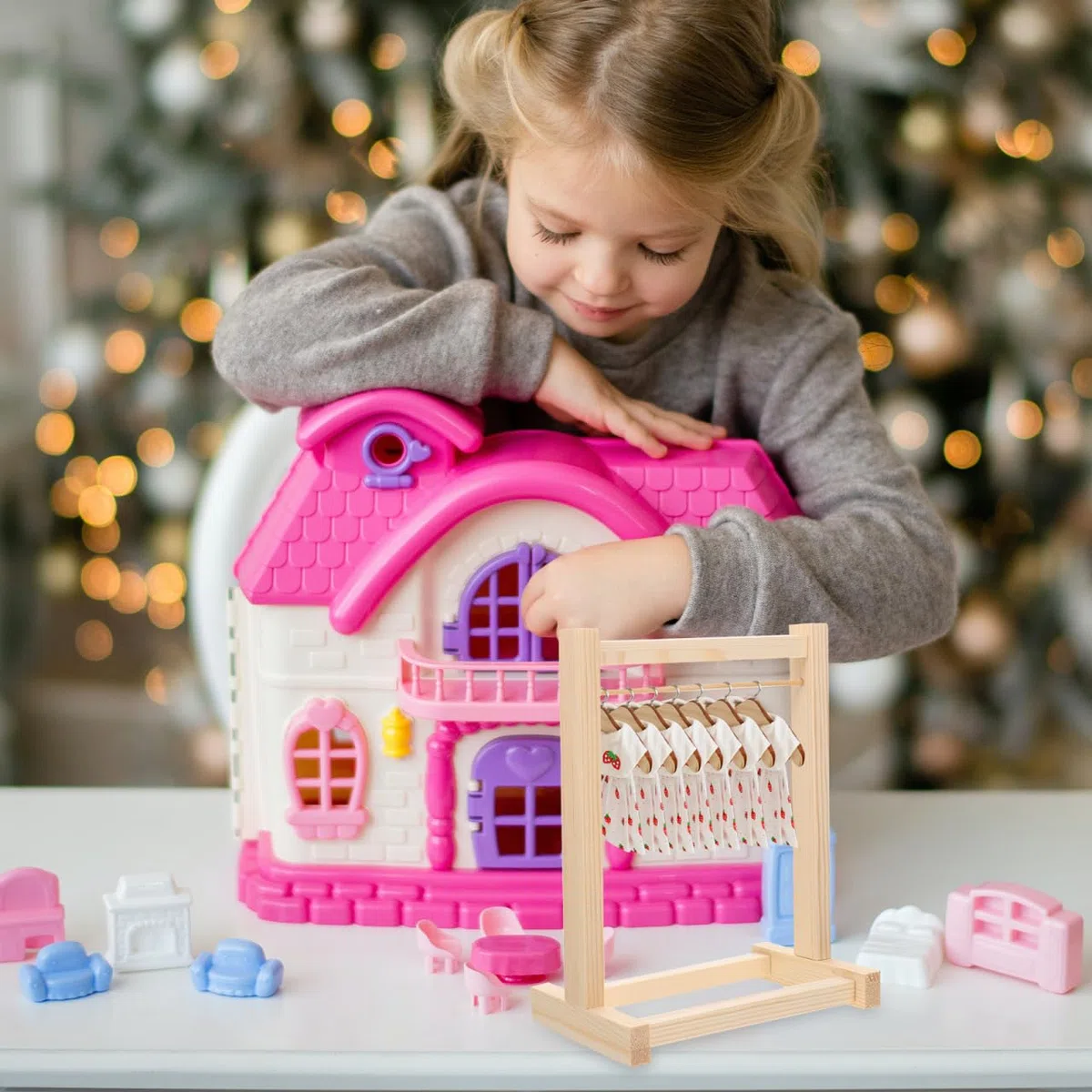 ULTECHNOVO Puppenkleiderbügel Holz 20Cm - Kleiderständer Für Puppenhaus Zubehör Zur Aufbewahrung Und Organisation Von Puppenkleidung Im Kinderzimmer