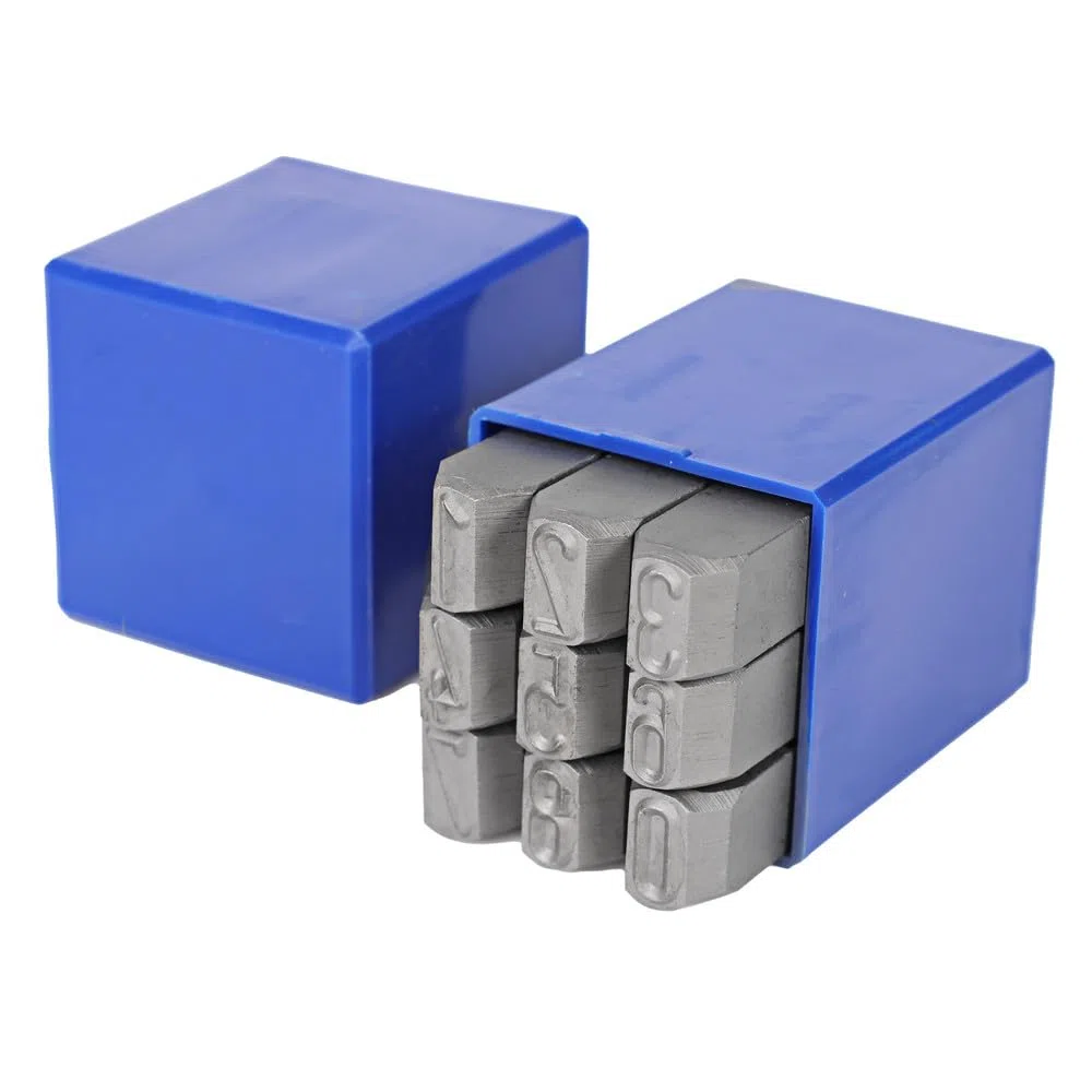 Dönges Handschlagstempelsatz angespitzt, 9-teilig, Zahlen 0-9, Schrifthöhe 12 mm (Schlagstempel Schlagzahl)