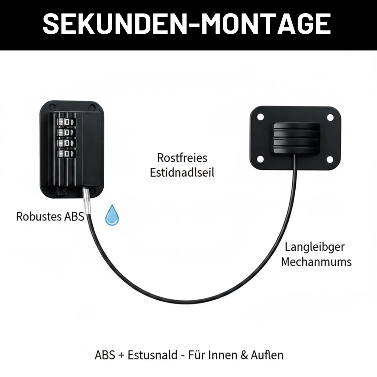 Mülltonnenschloss Mülltonne Schloss - Sicherheitscode-Schloss für Mülltonnen 60-360L, ohne Bohren mit Hochleistungs-Klebeband & Edelstahlseil, wasserdicht