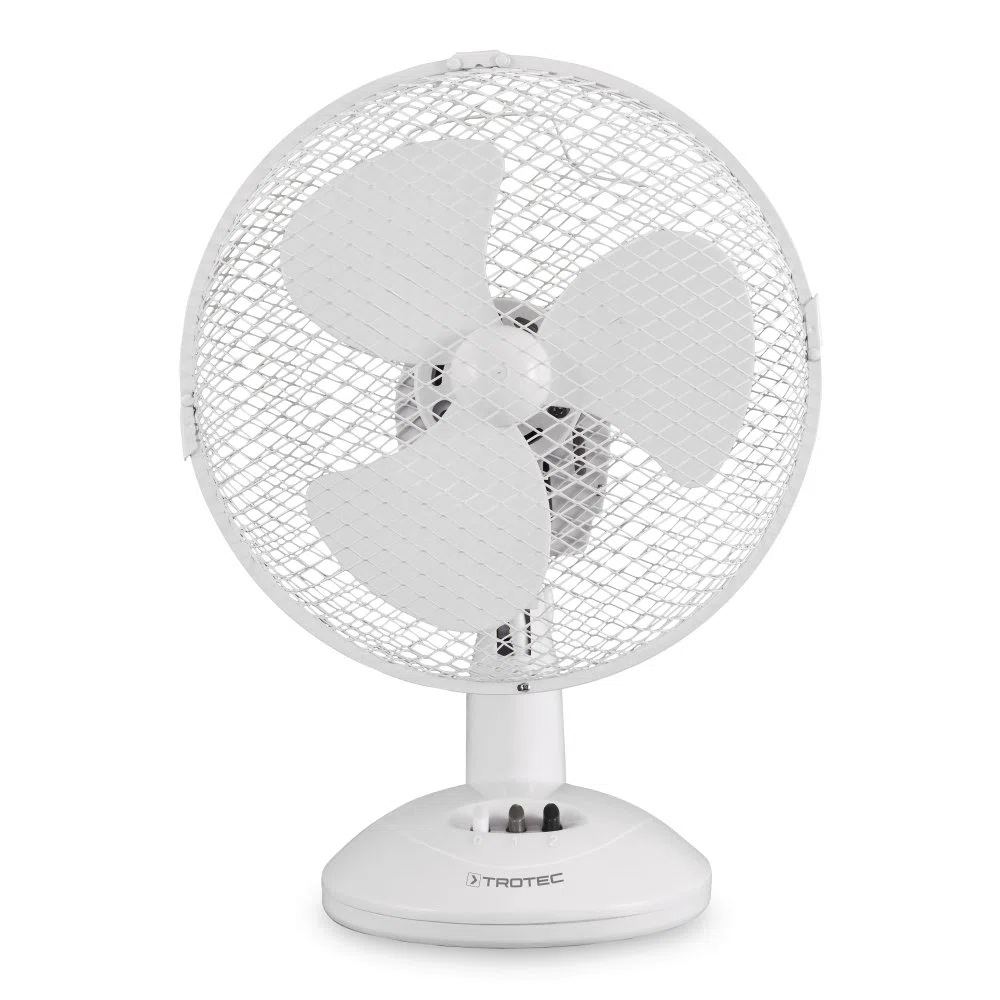 TROTEC Tischventilator TVE 9 – leiser Ventilator mit 90° Oszillation, 2 Stufen & 25 W – kompakter Tischlüfter Ø 23 cm für Schlafzimmer, Büro & Zuhause – weiß