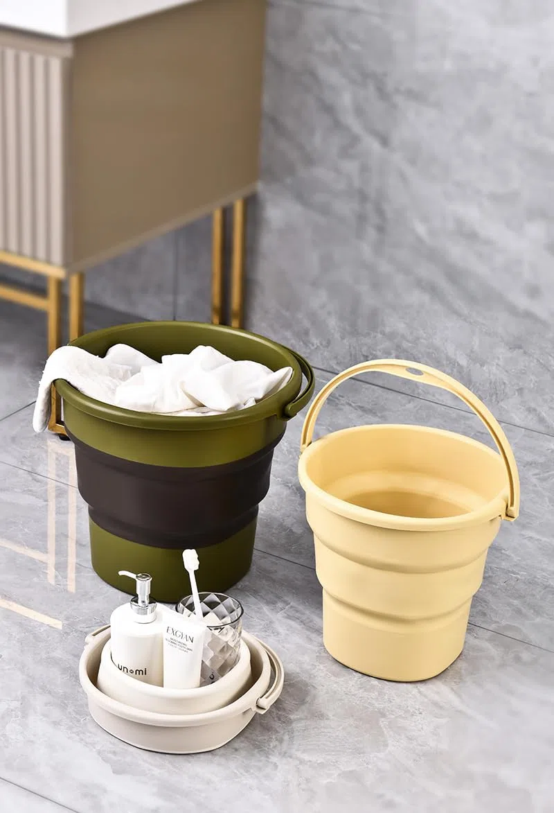 Faltbare Eimer 4L/7L/13L mit Henkel Putzeimer Faltbar für Camping, Angeln, Putzen, Autowäsche Weich großes Fassungsvermögen leicht stilvoll (Olivgrün, 13L(mit Deckel))